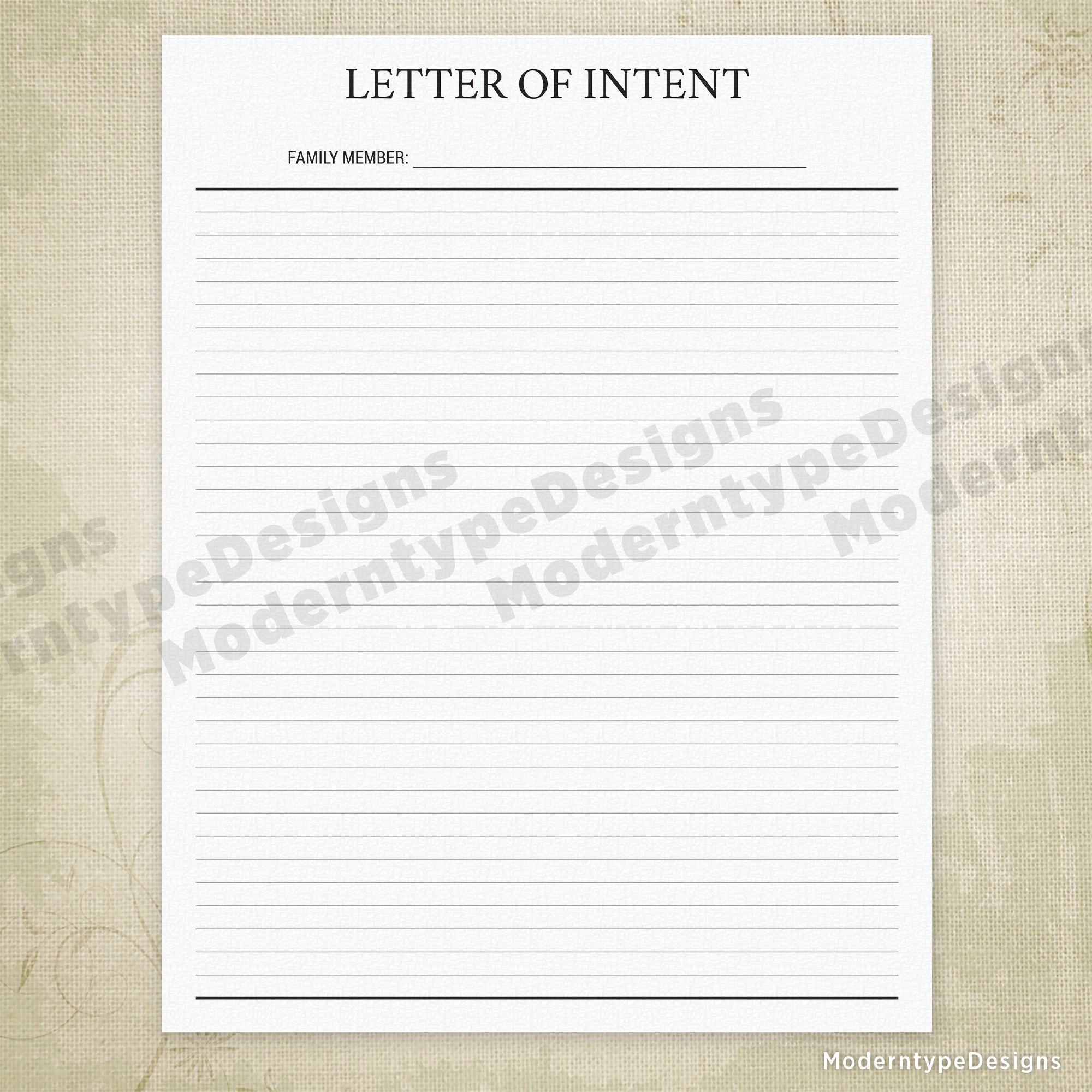 Blank Letter of Intent Printable - End of Life