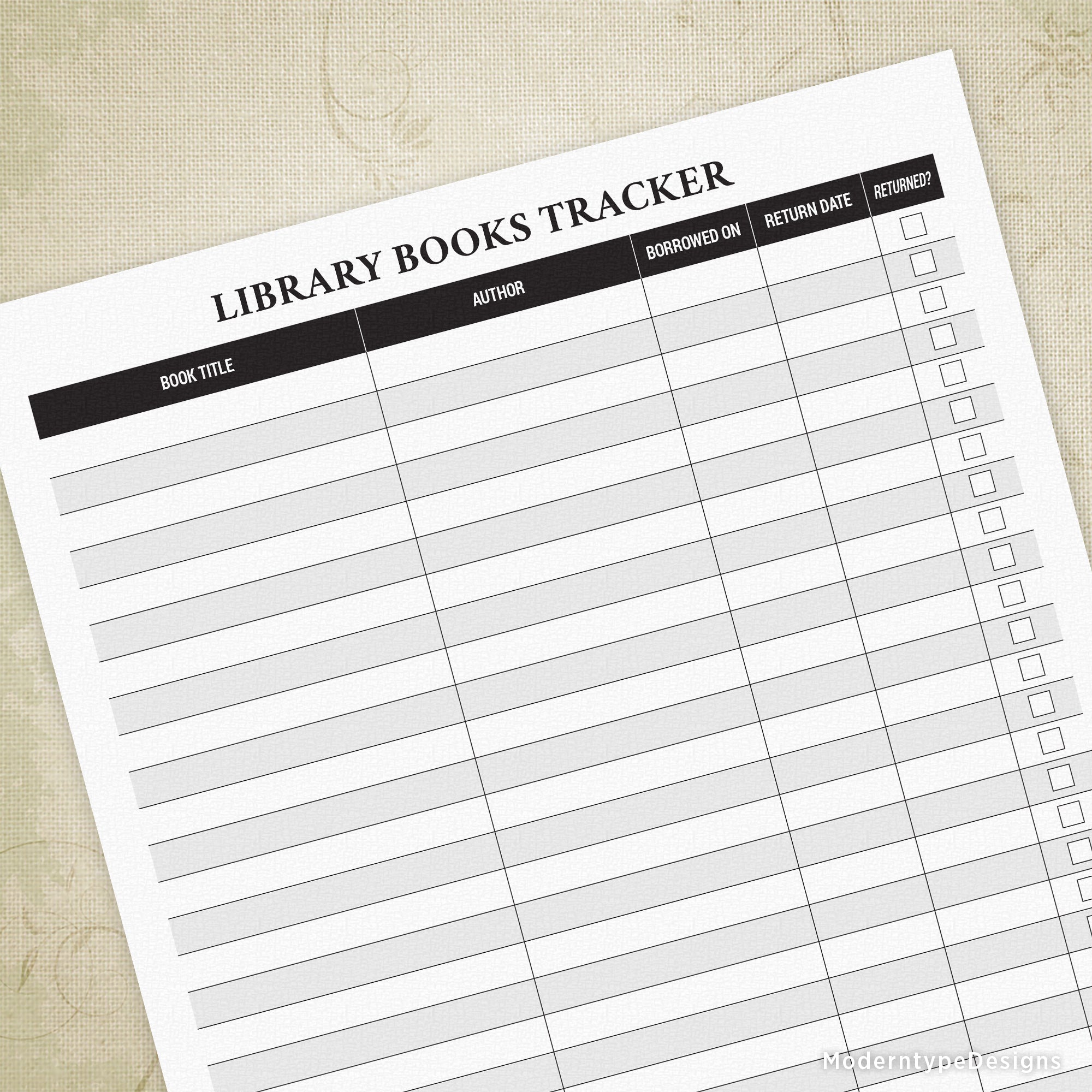 Library Books Tracker Printable
