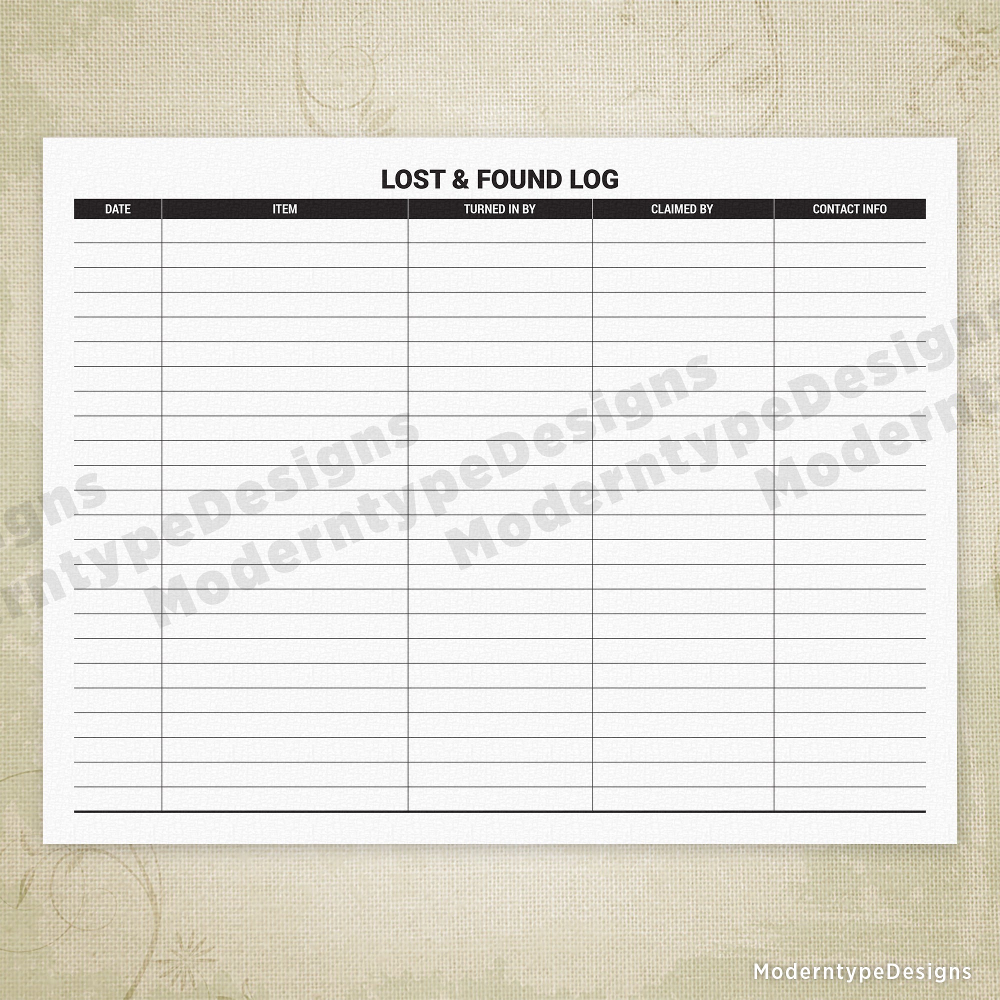 Lost and Found Log Printable