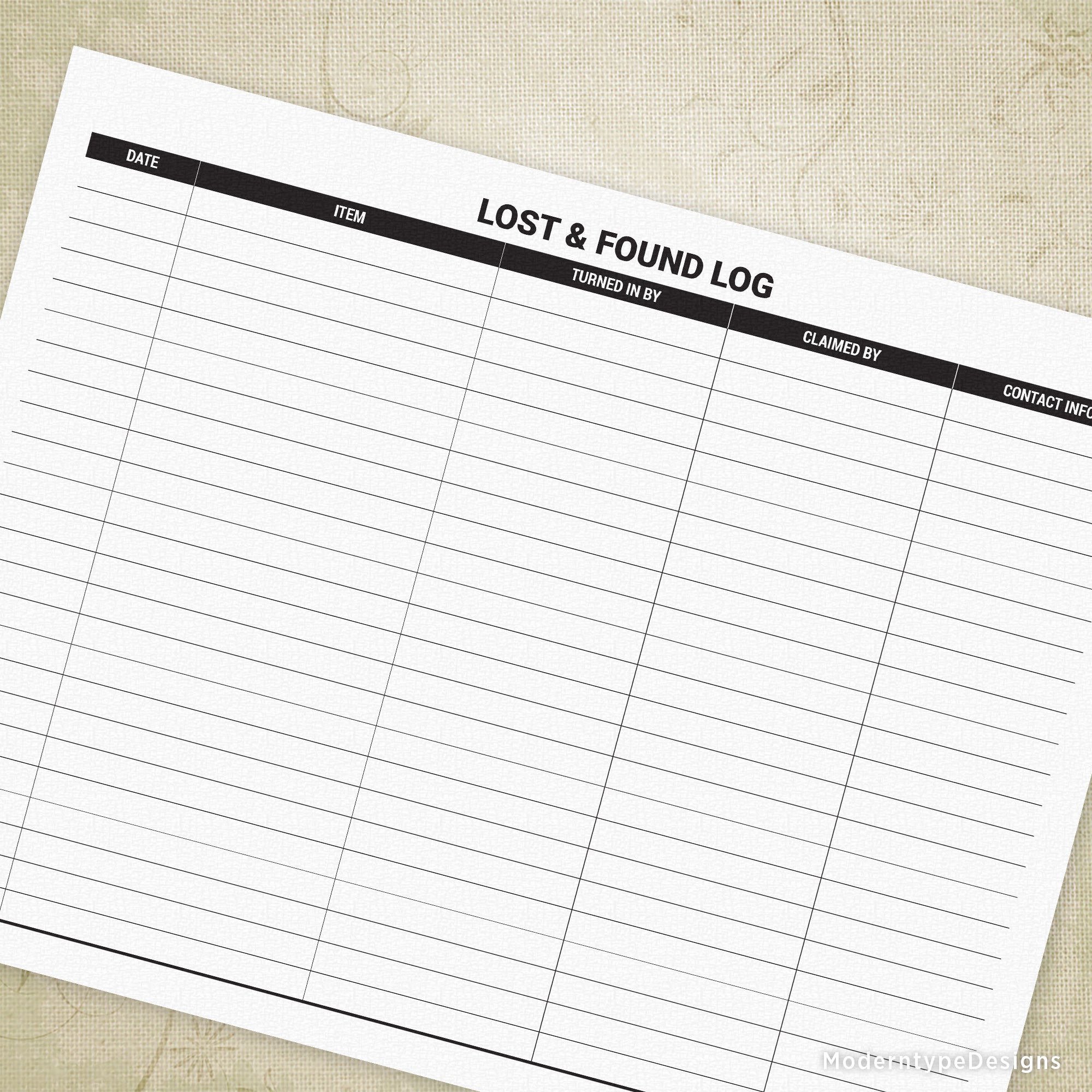 Lost and Found Log Printable