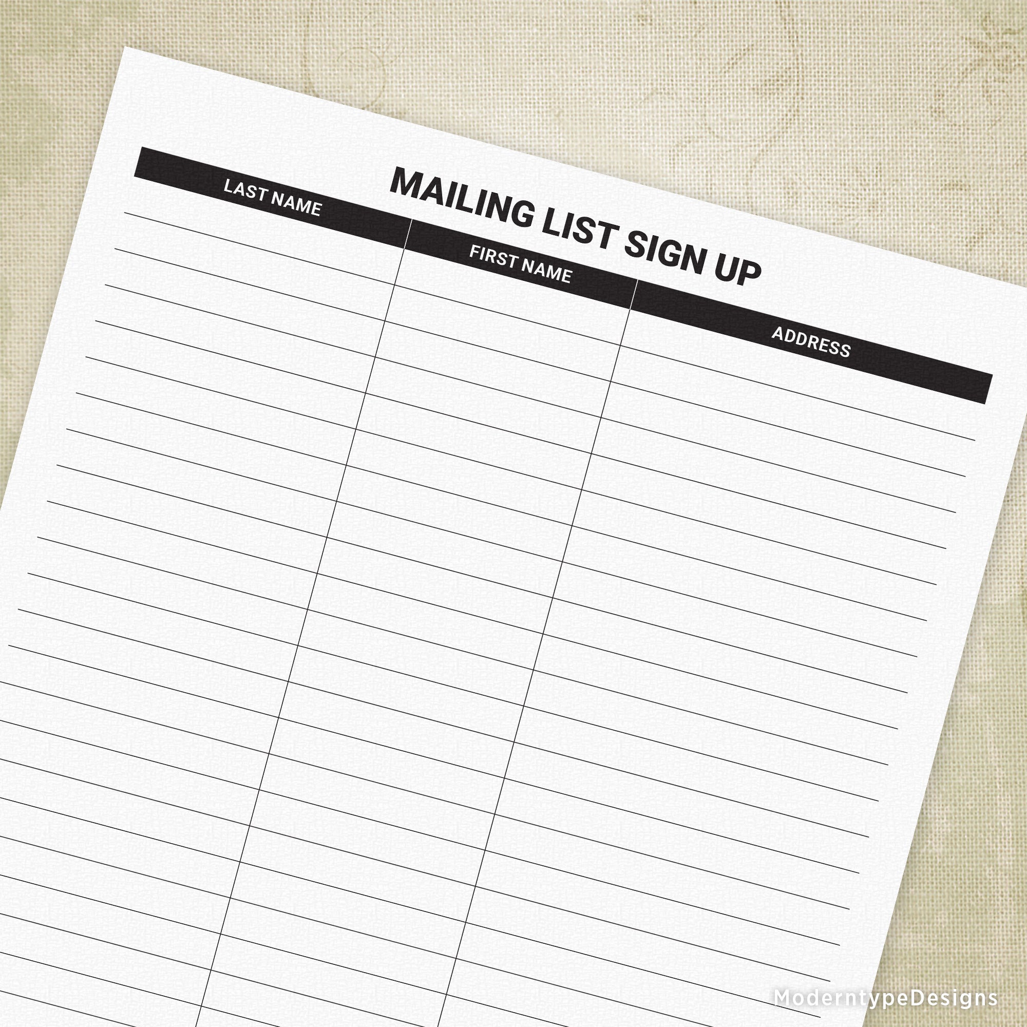 Mailing List Sign Up Sheet Printable for Clipboard