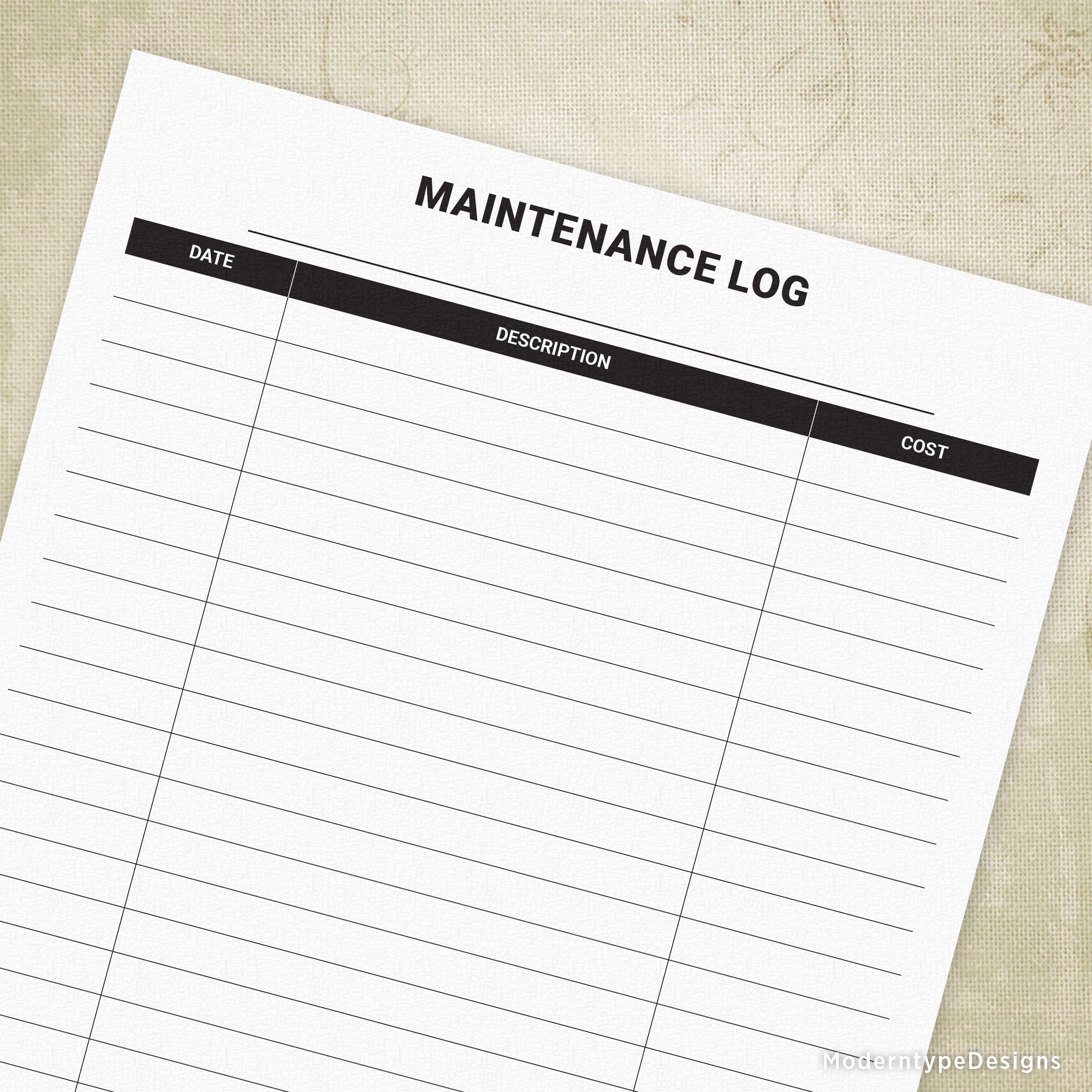 Maintenance Log for the Home or Office Printable