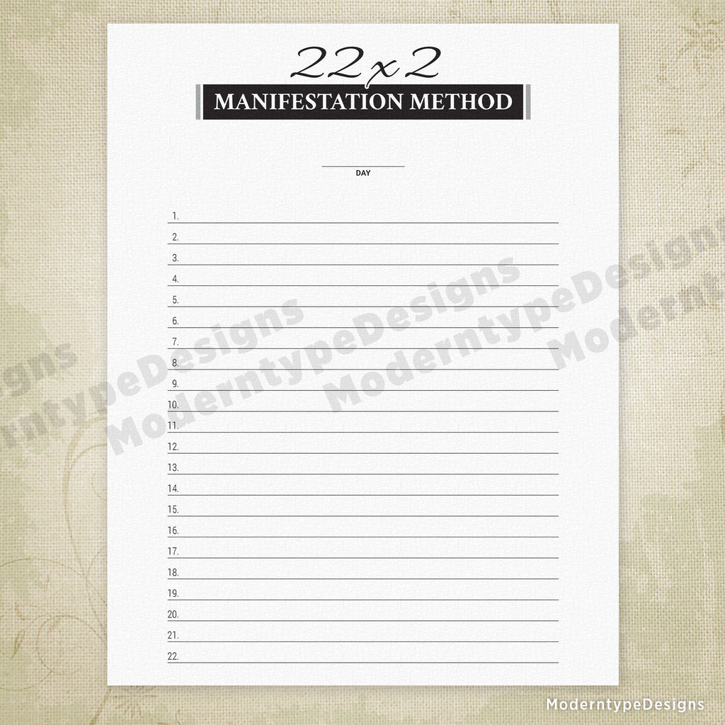 22x2 22x2 Manifestation Method Printable