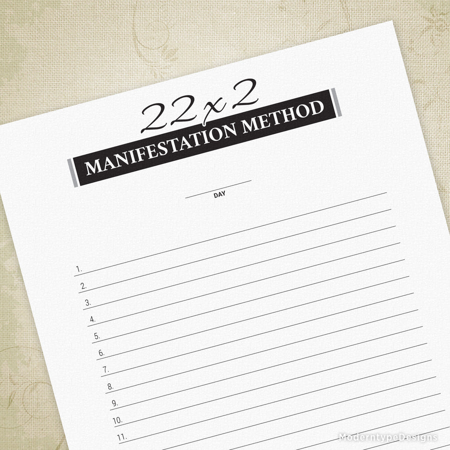22x2 22x2 Manifestation Method Printable