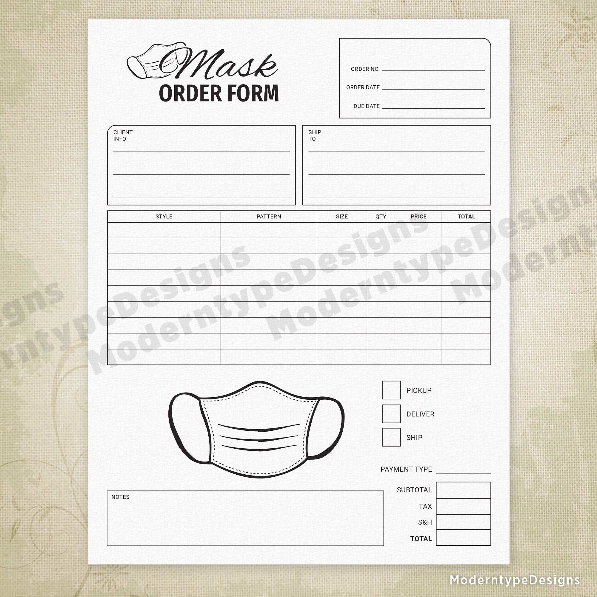Mask Order Form Printable