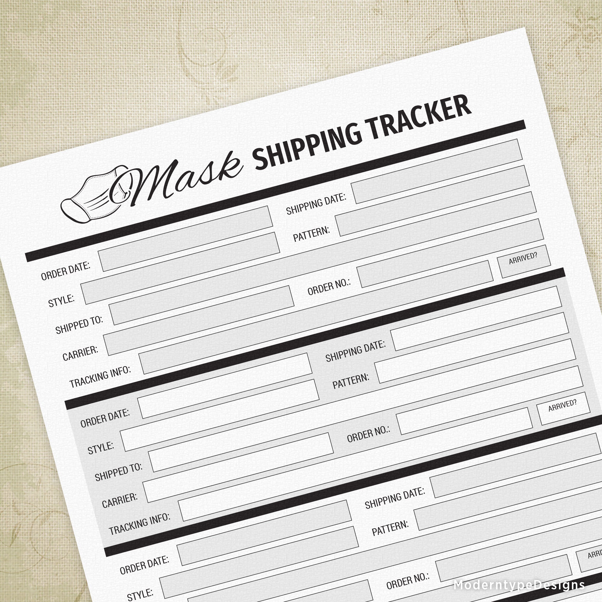 Mask Shipping Tracker Printable