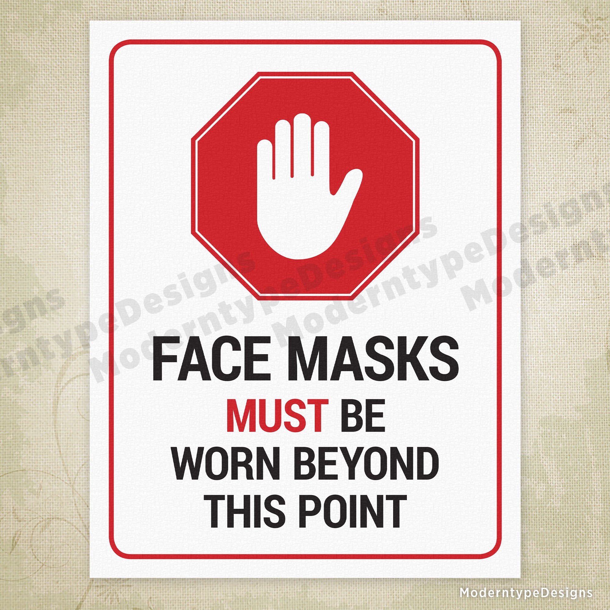 Face Masks Must Be Worn Beyond This Point Printable Sign