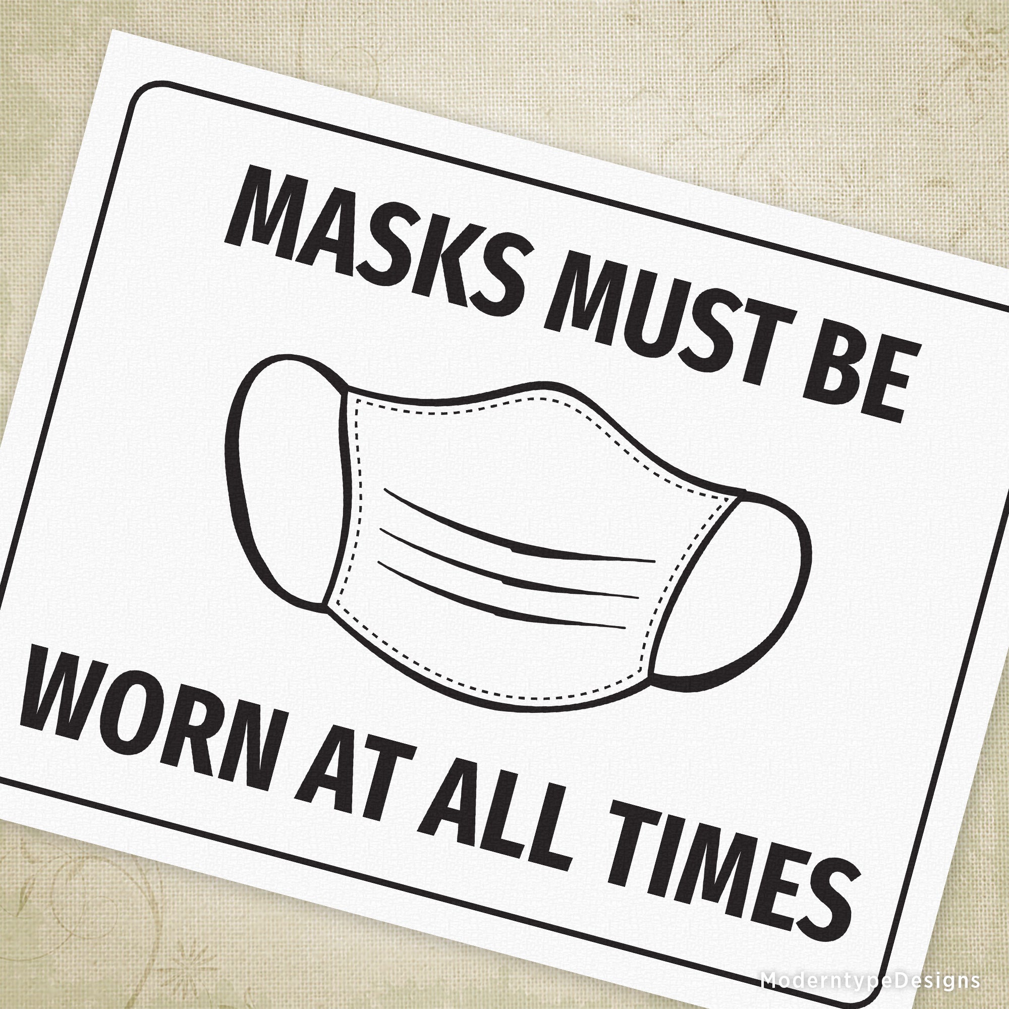 Masks Must Be Worn Printable Sign
