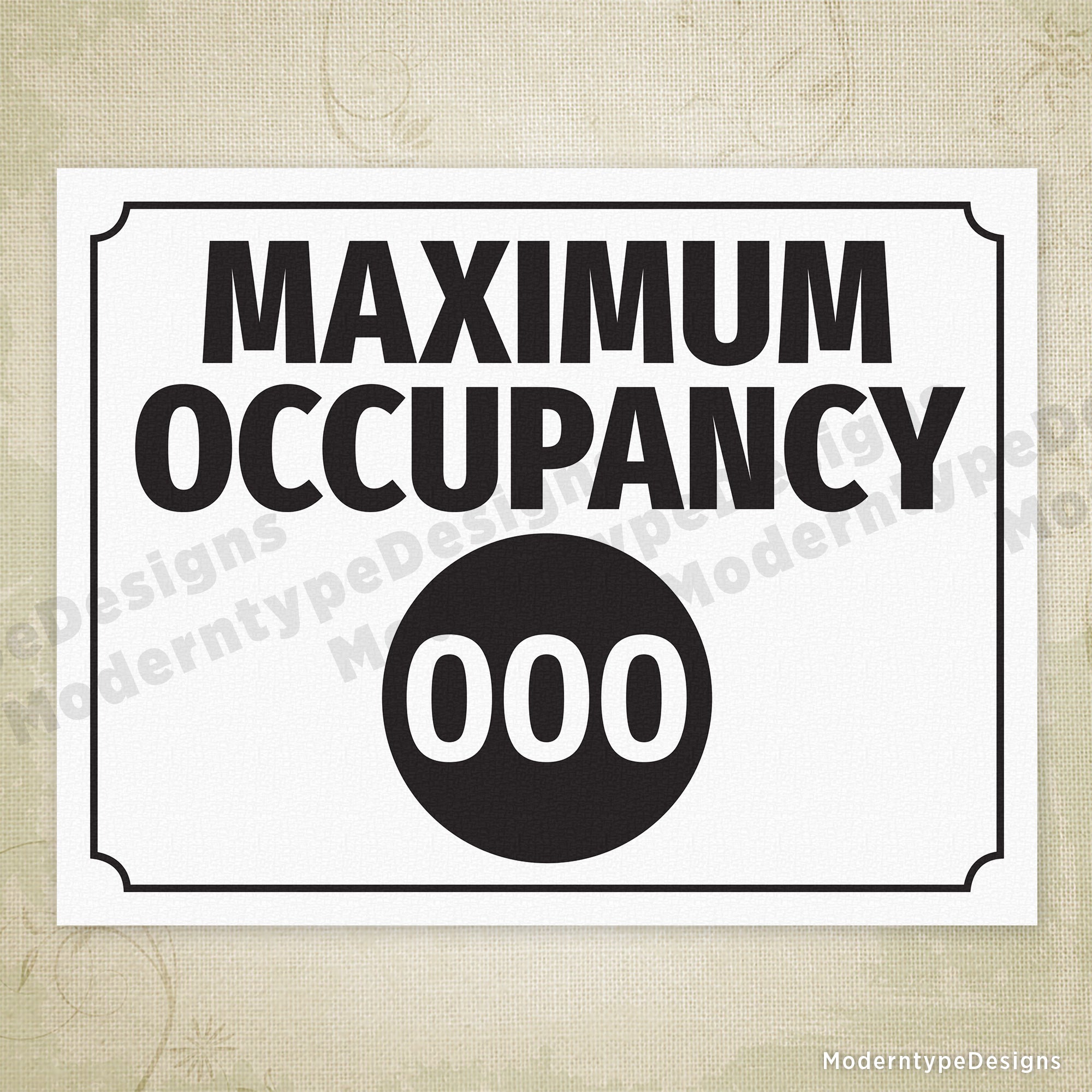 Maximum Occupancy Printable Sign, Editable