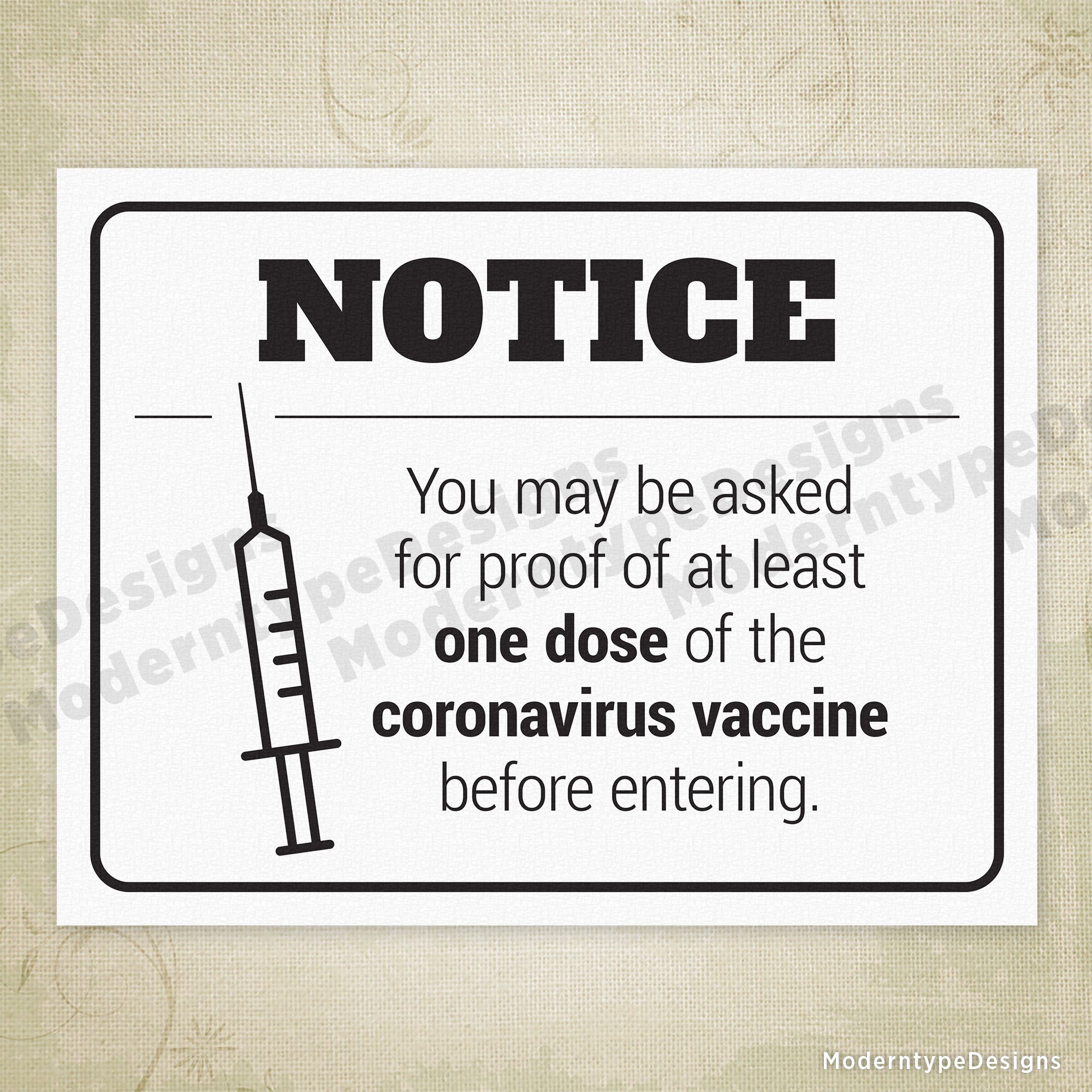 You May Be Asked for Proof of Coronavirus Vaccine Printable Sign