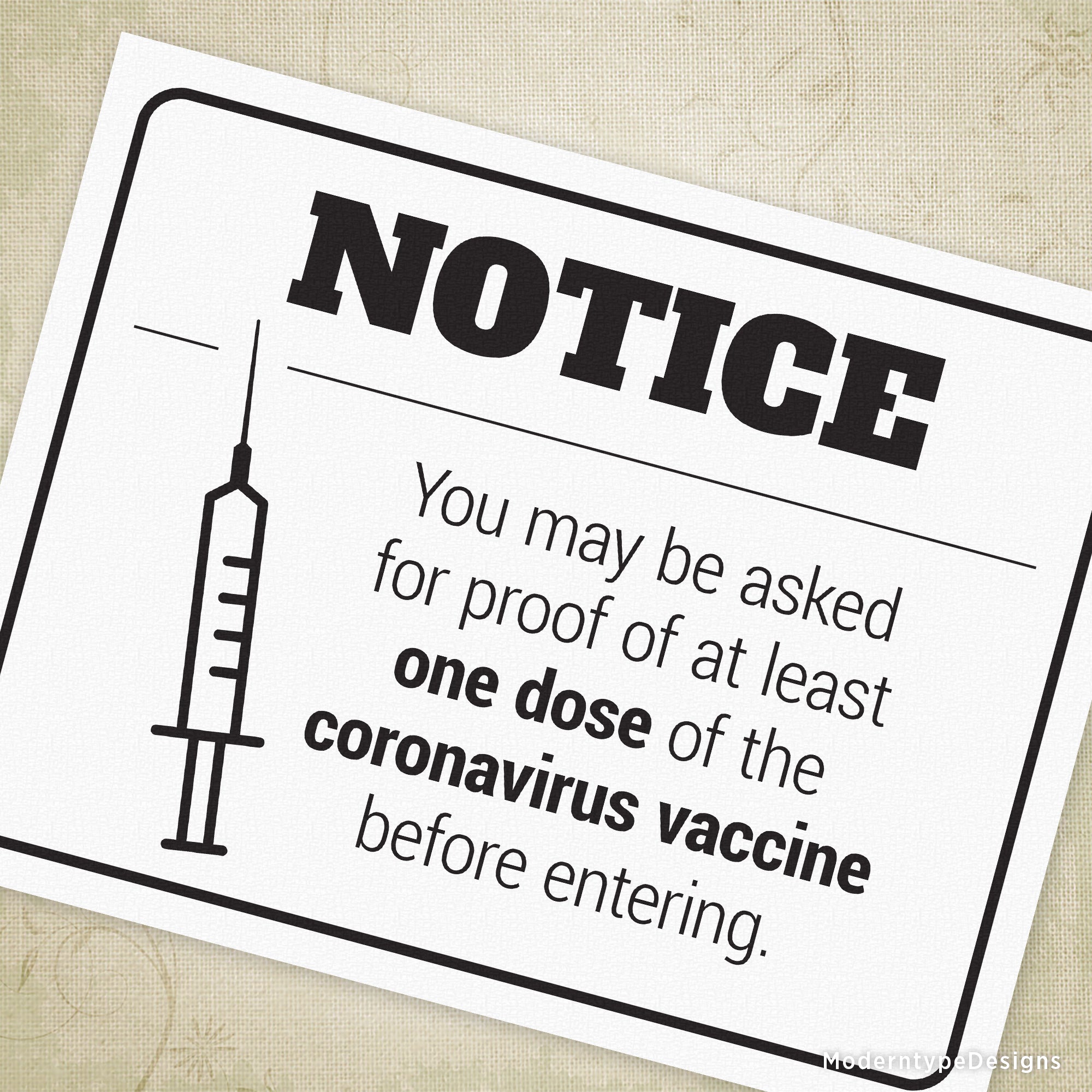 You May Be Asked for Proof of Coronavirus Vaccine Printable Sign