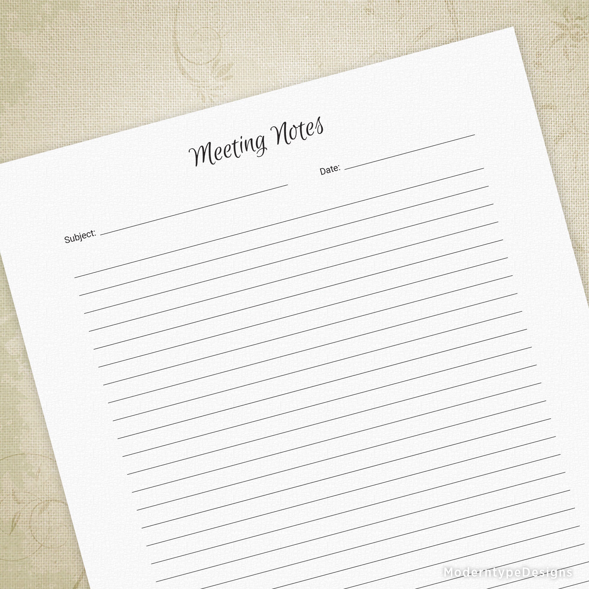 Meeting Notes Simple Planner Printable for Binding