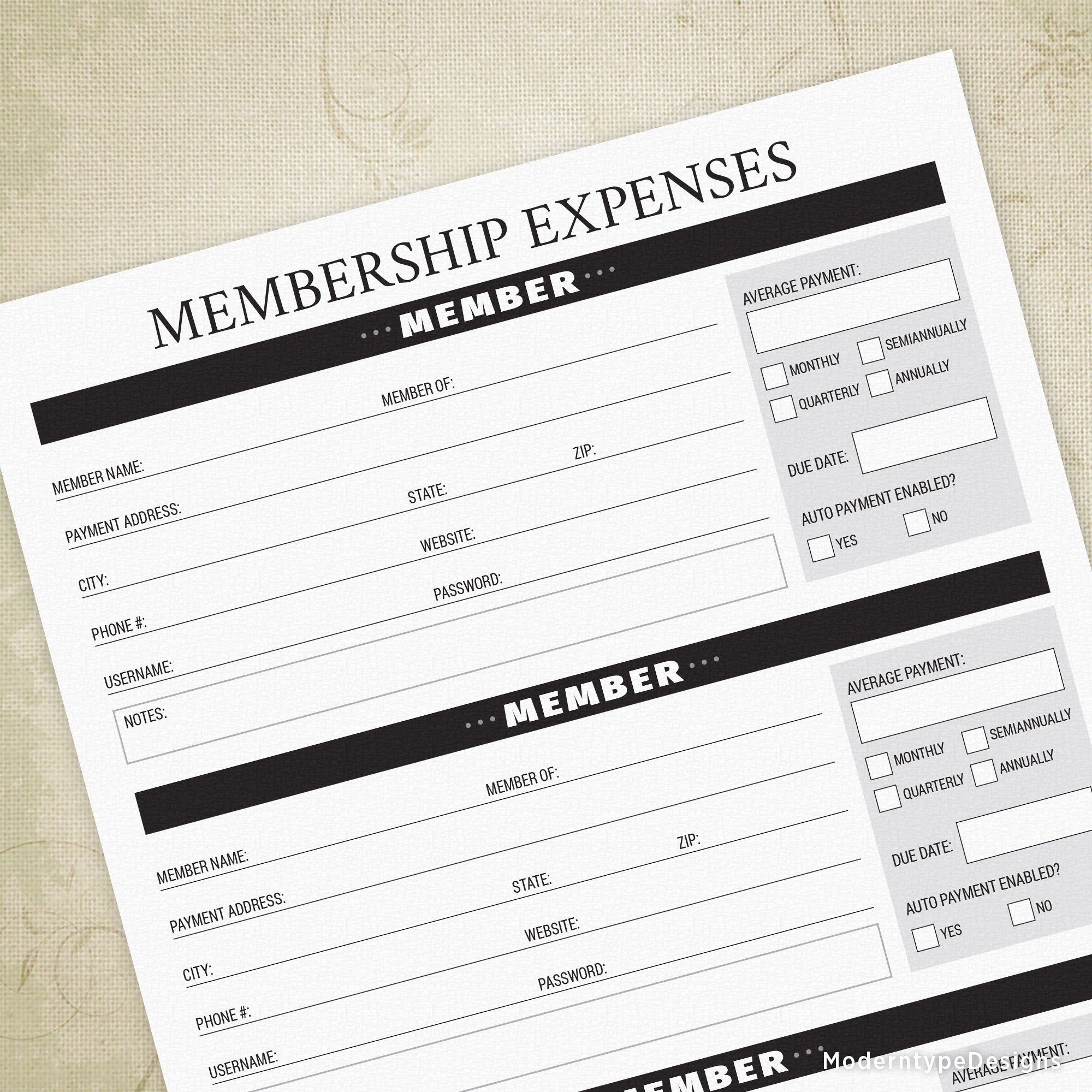 Membership Expenses Printable - End of Life