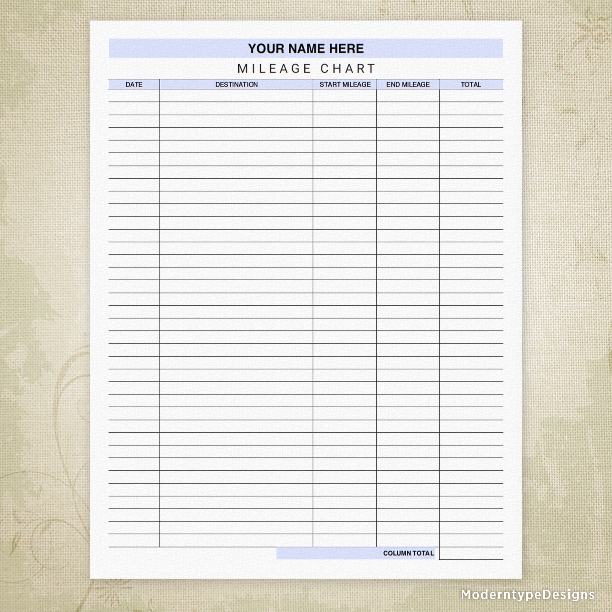Car Mileage Tracker Chart Printable Form, Personalized
