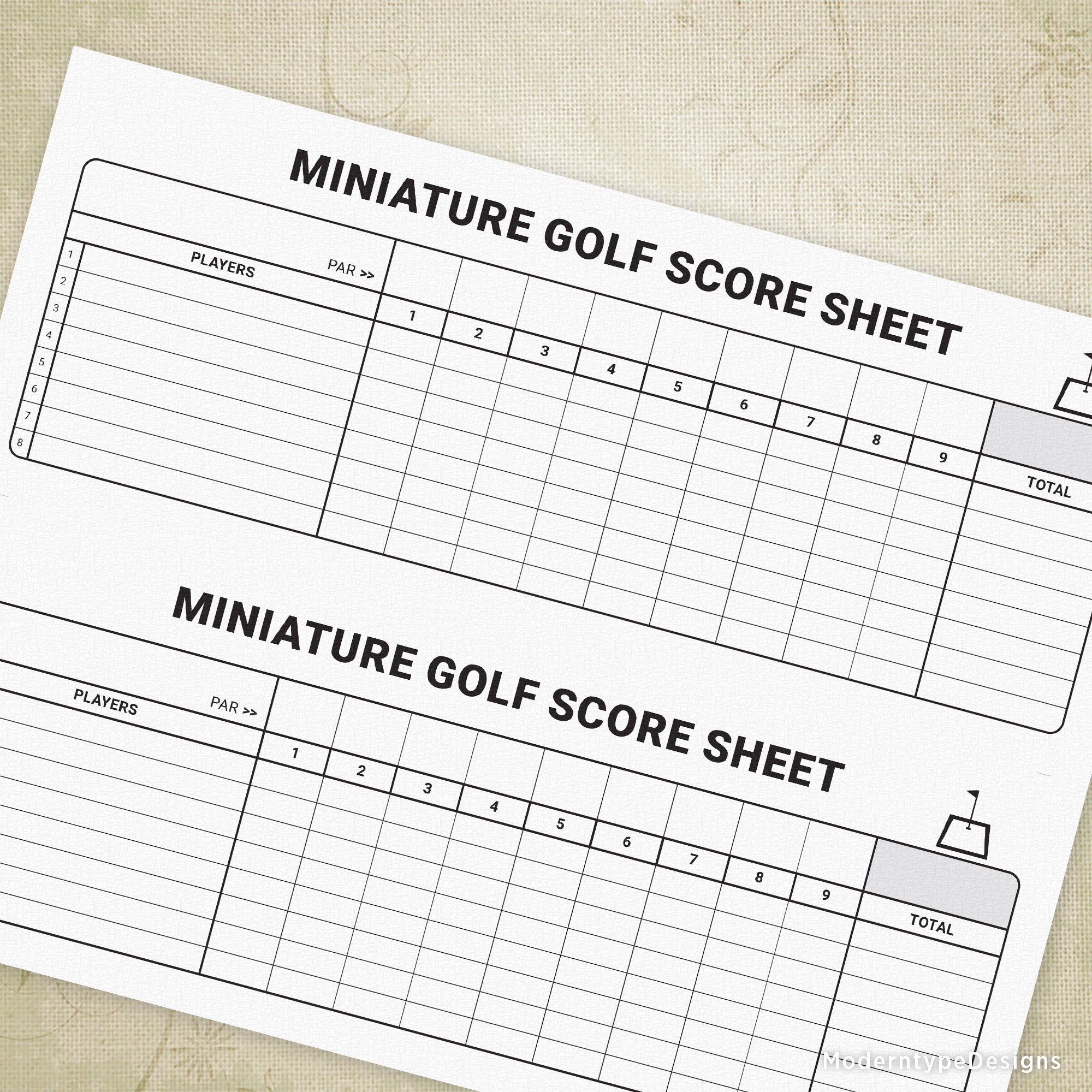 Miniature Golf Scoring Sheet Printable, 1-9 Holes