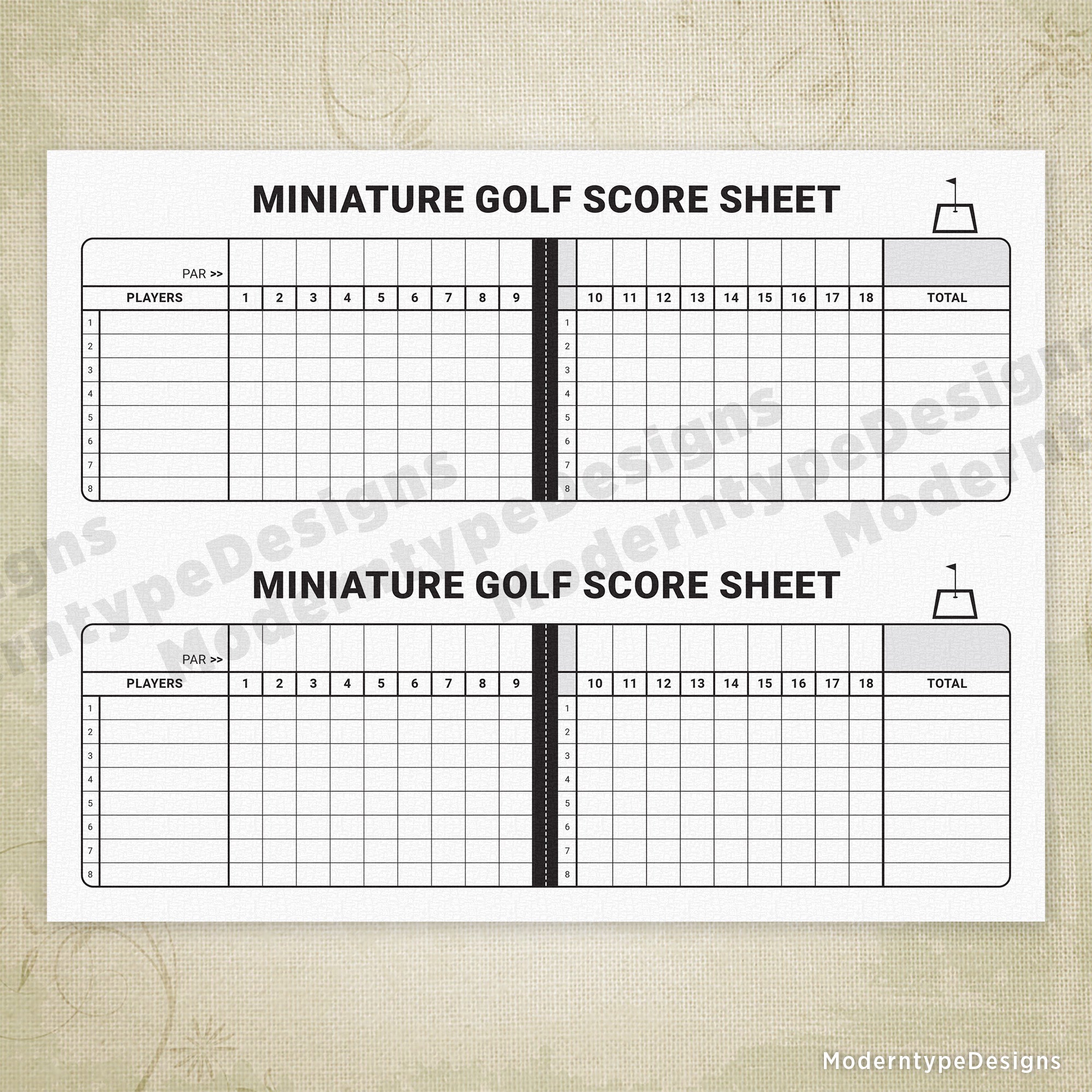 Miniature Golf Scoring Sheet Printable, 1-18 Holes