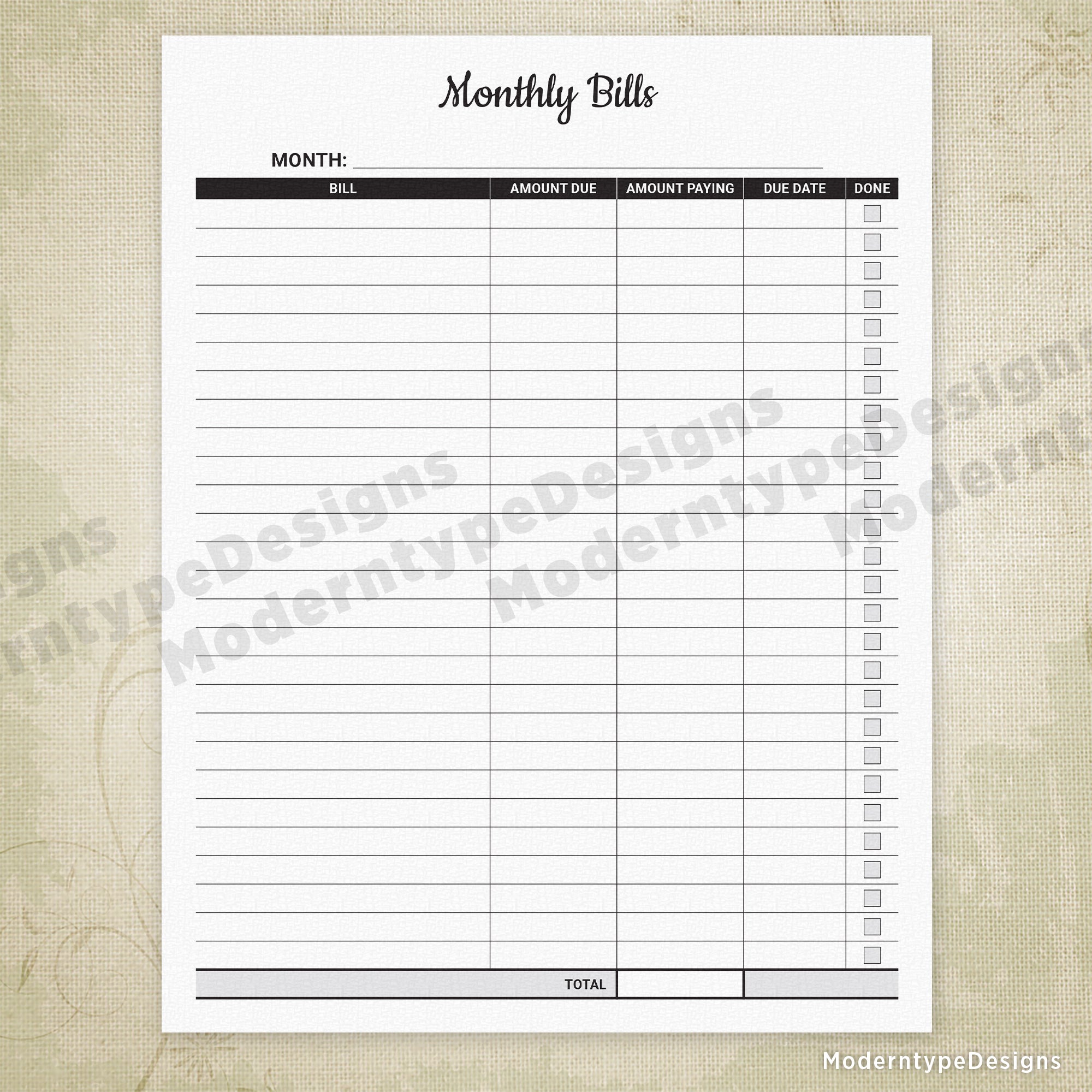 Monthly Bills Tracker Printable, #2