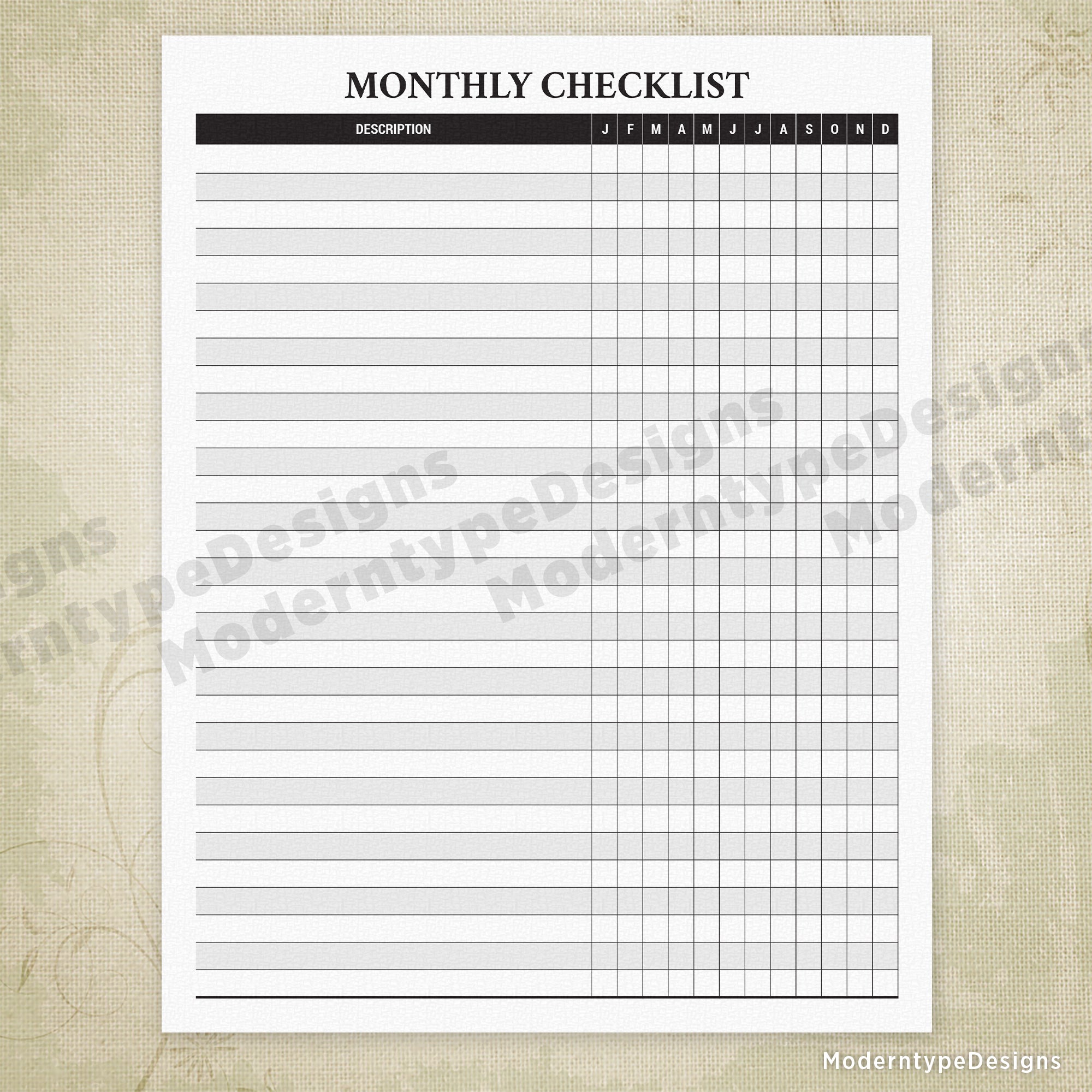 Monthly Checklist Printable