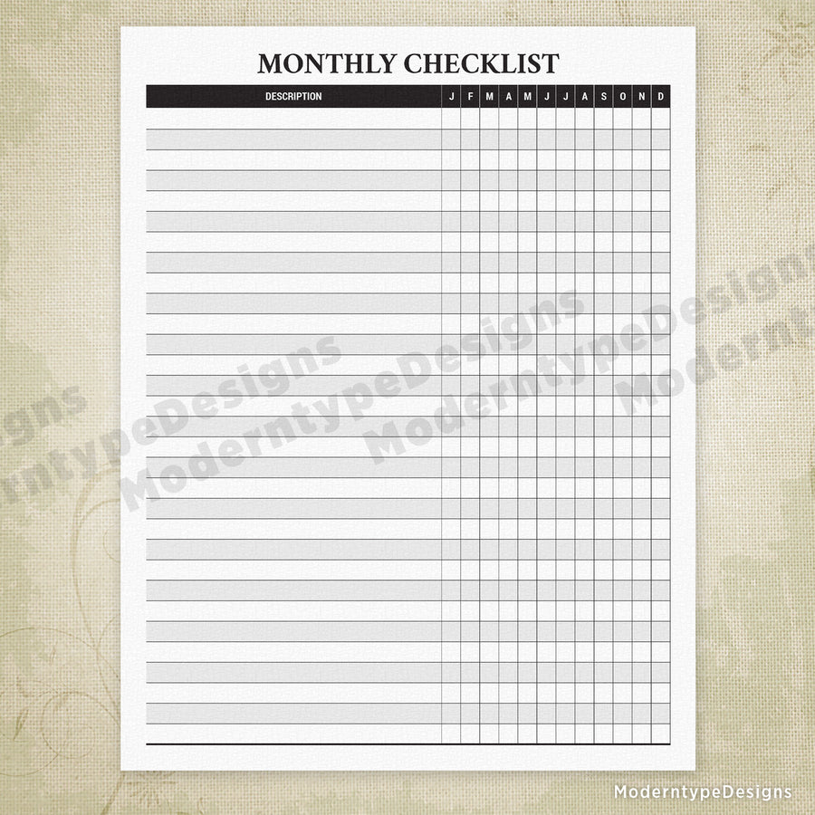 Monthly Checklist Printable