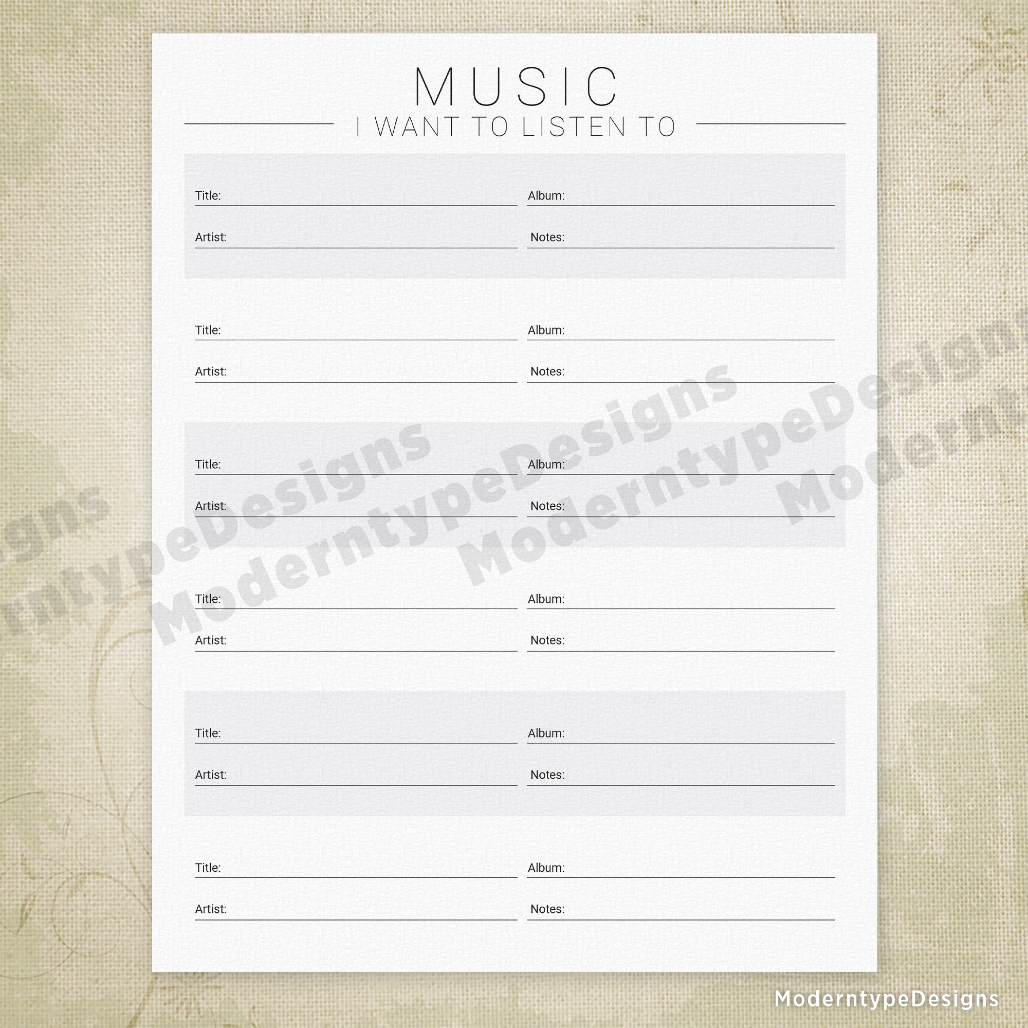 Music I Want to Listen To & I've Listened To Printable