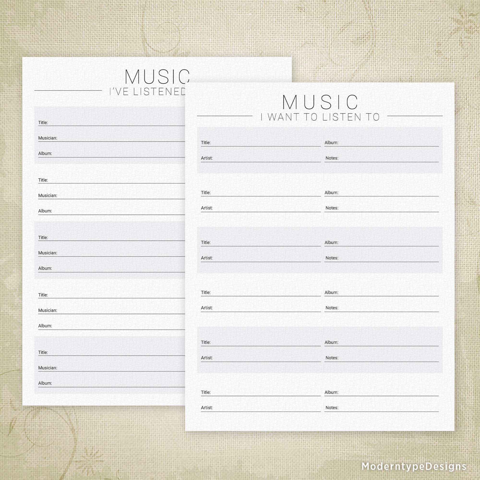 Music I Want to Listen To & I've Listened To Printable