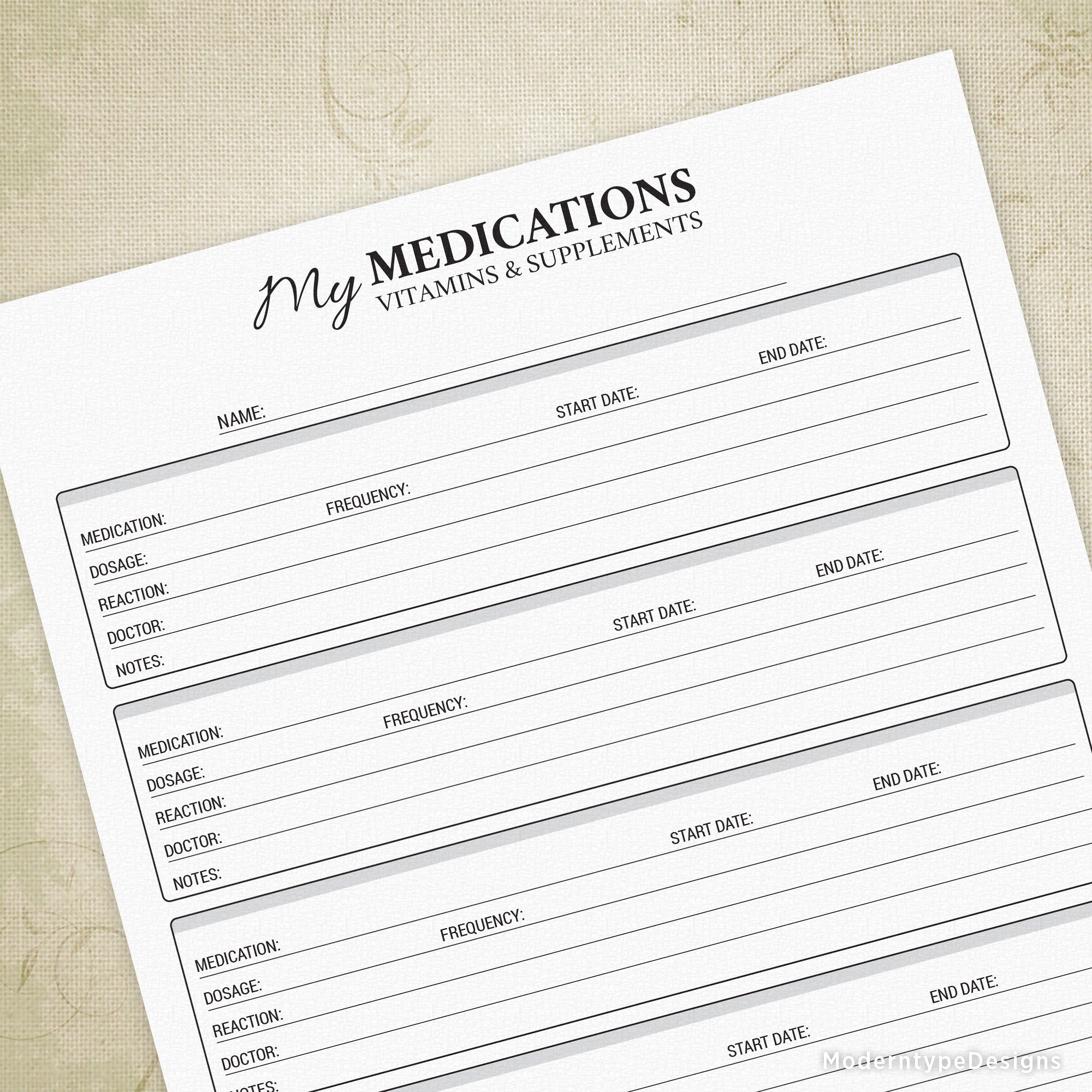 My Medications Log Printable