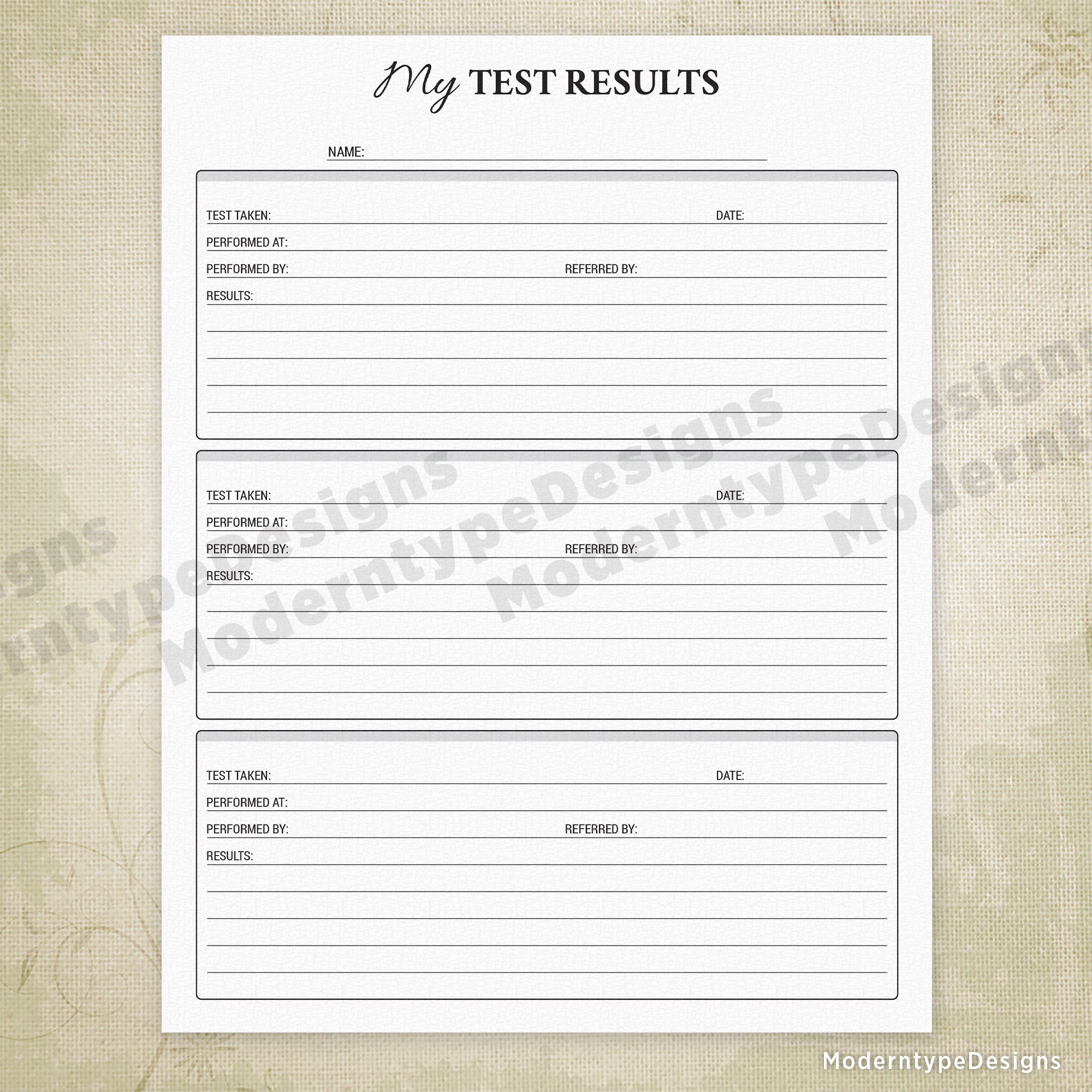 My Test Results Log Printable