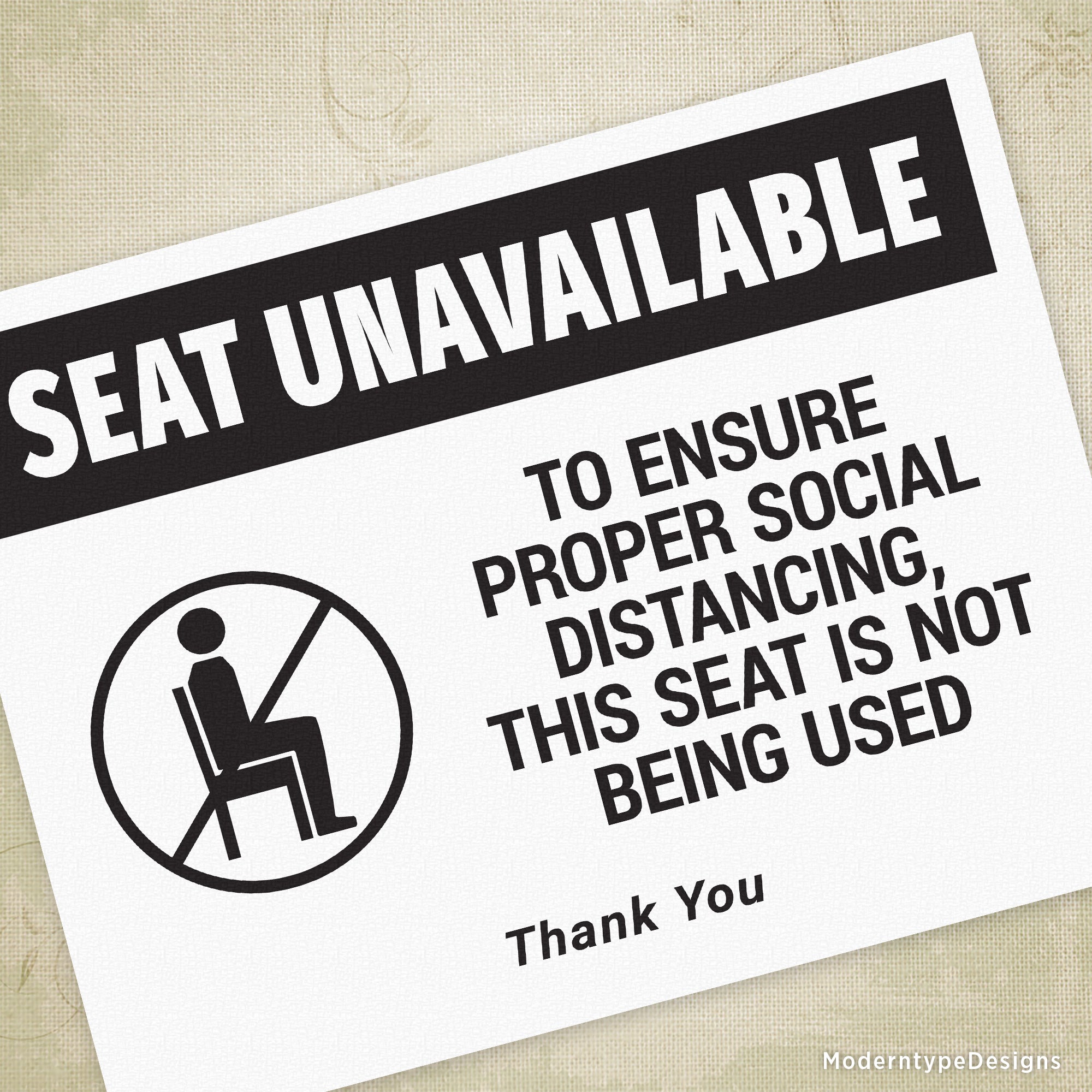 Seat Unavailable Printable Sign