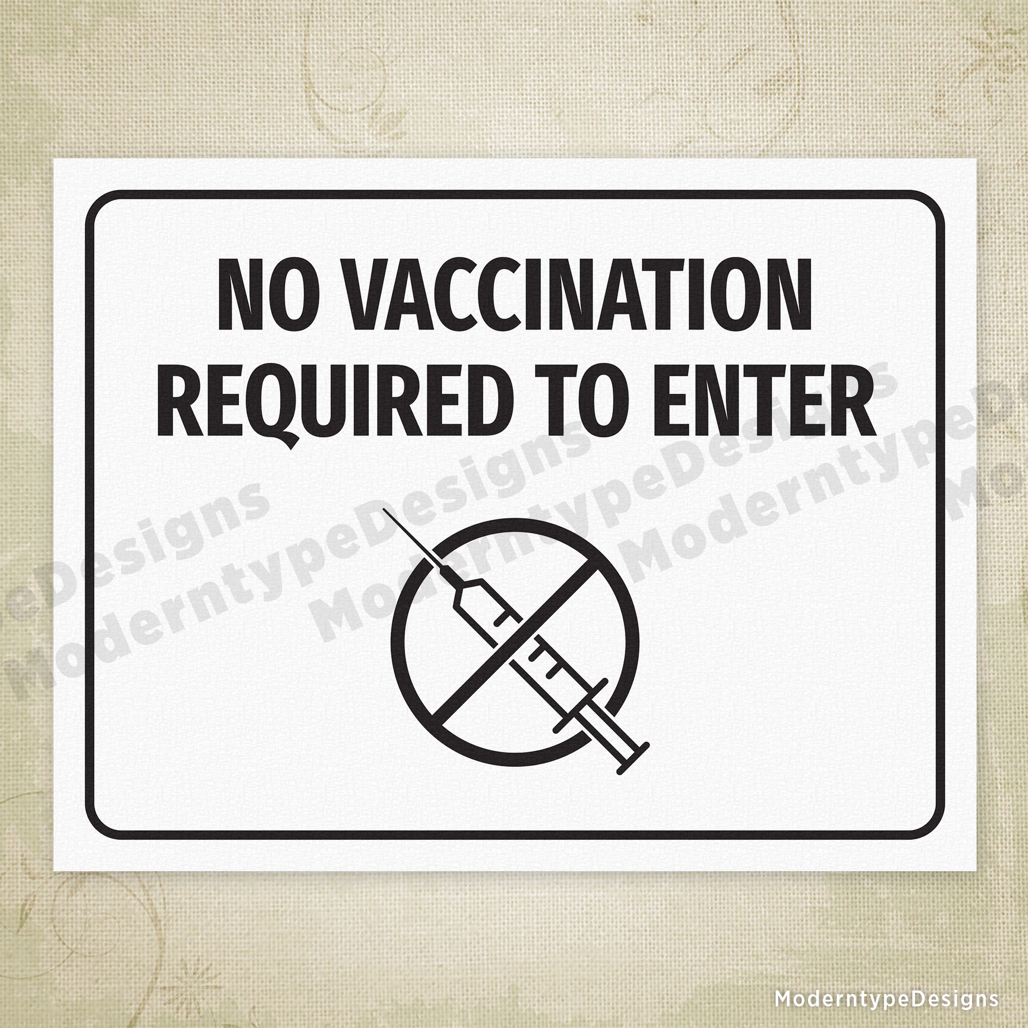 No Vaccination Required to Enter Printable Sign