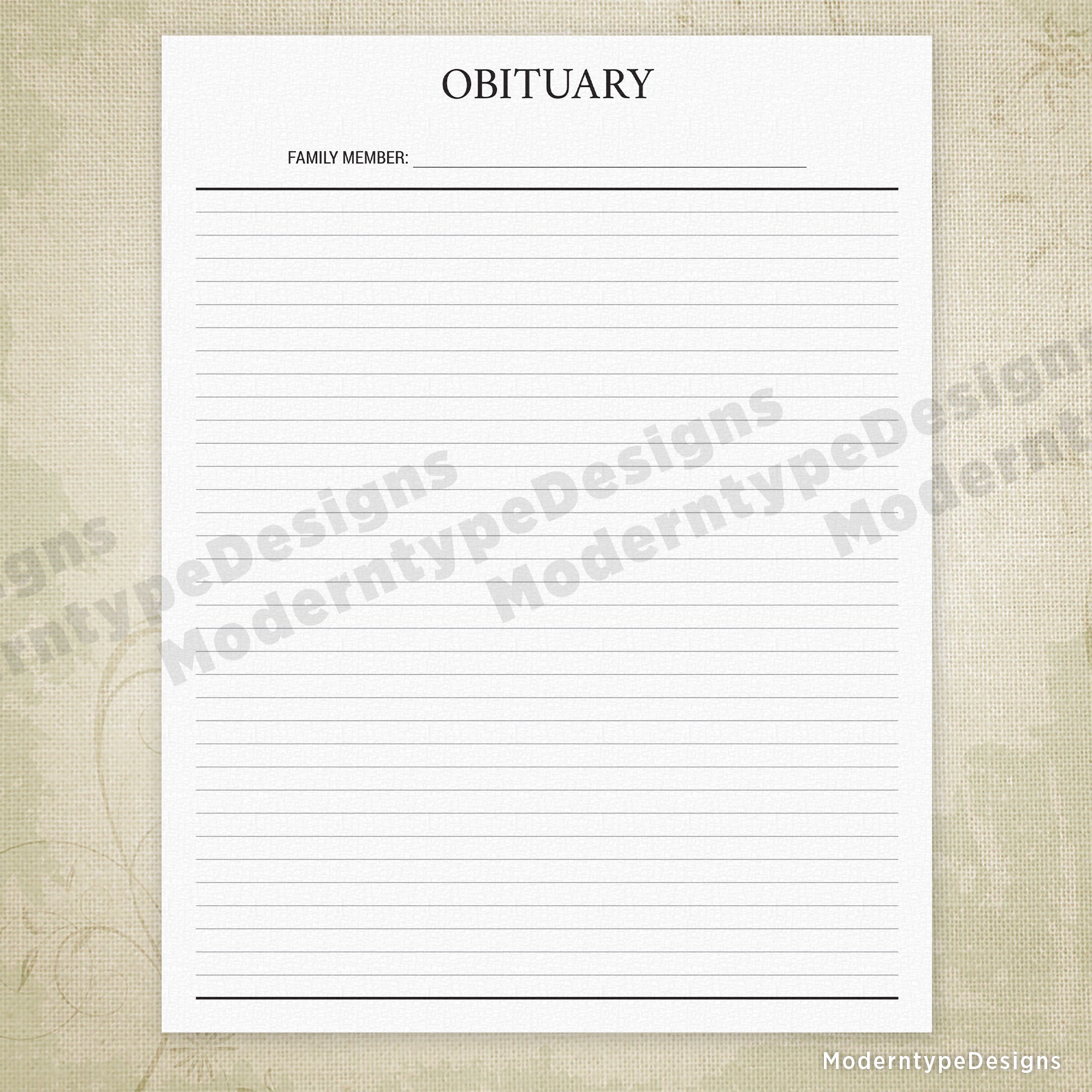 Blank Obituary Printable - End of Life