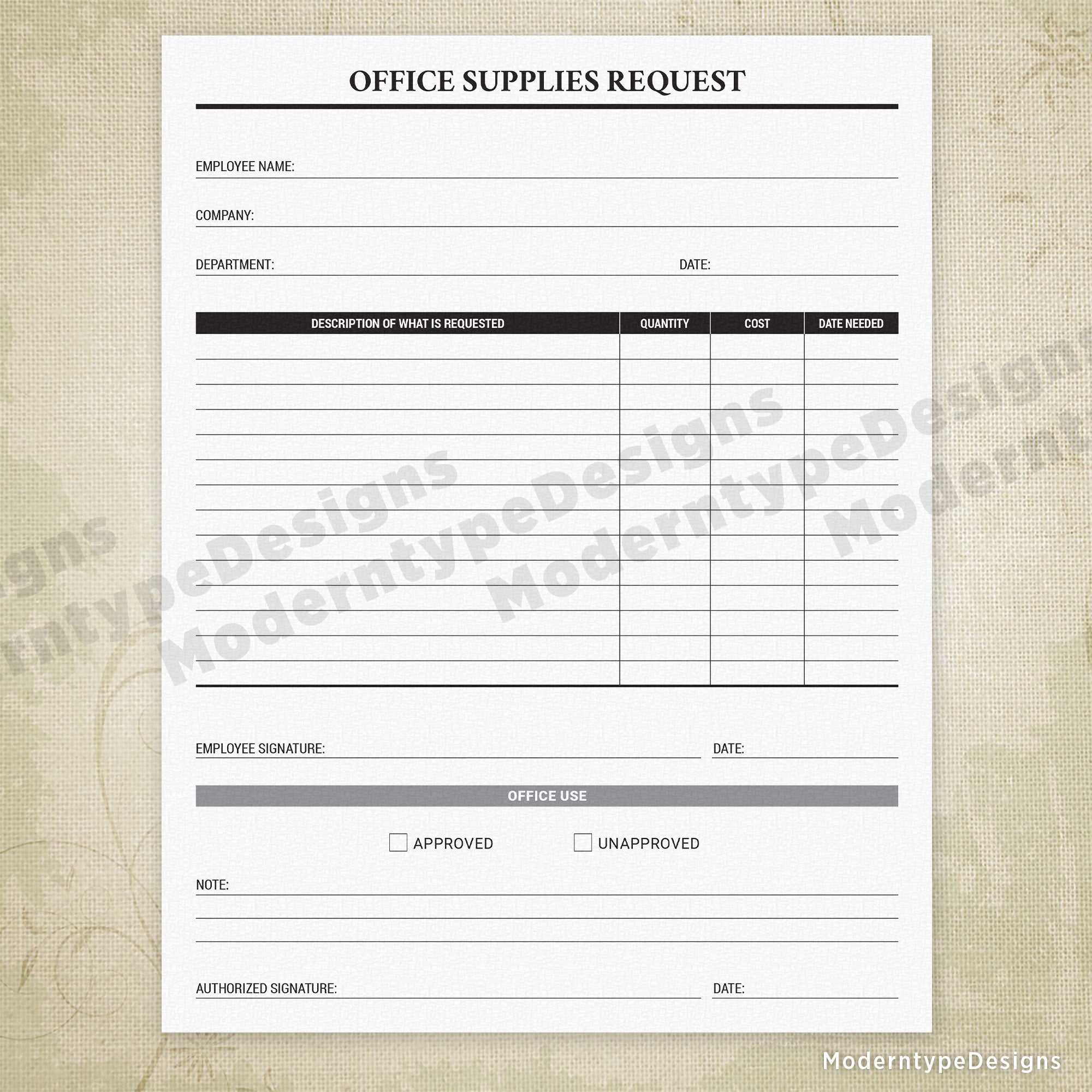 Office Supplies Request Printable Form