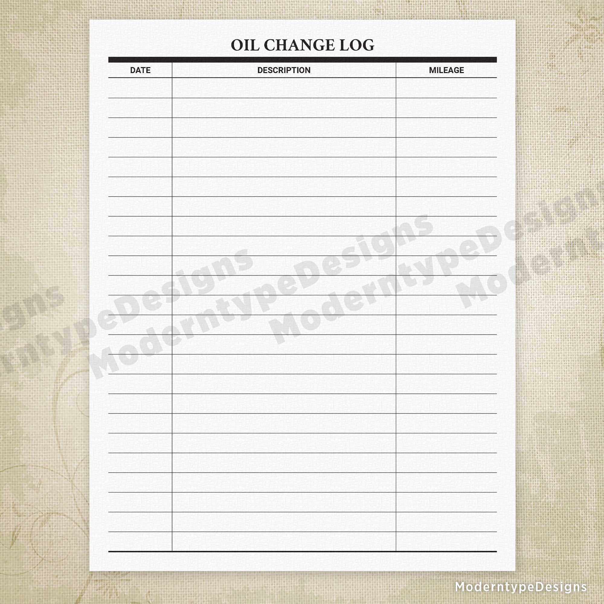 Free Printable Oil Change Log Free Printable Oil Change Log