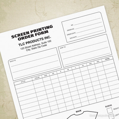 Screen Printing Work Order Template Screen Printing Order Form Printable, Personalized
