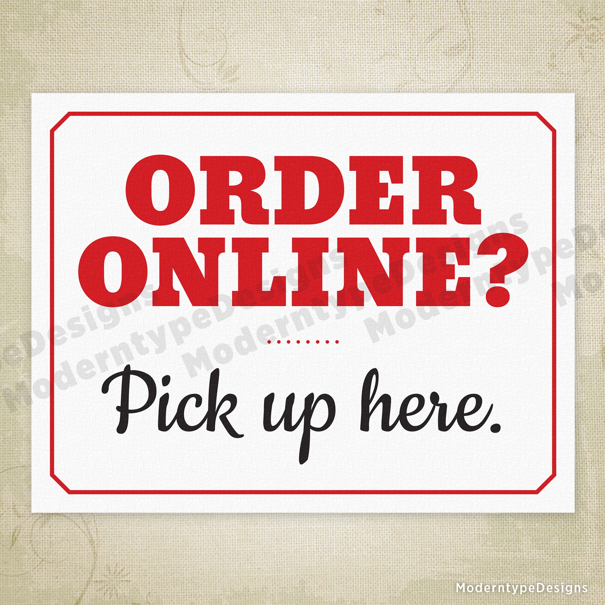 Order Online Pick Up Here Printable Sign