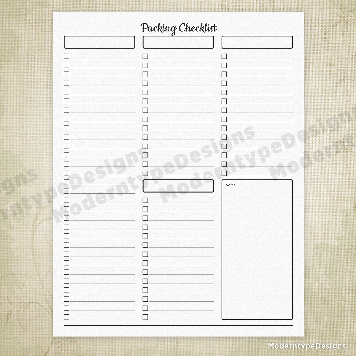 Packing Checklist Planner Printable