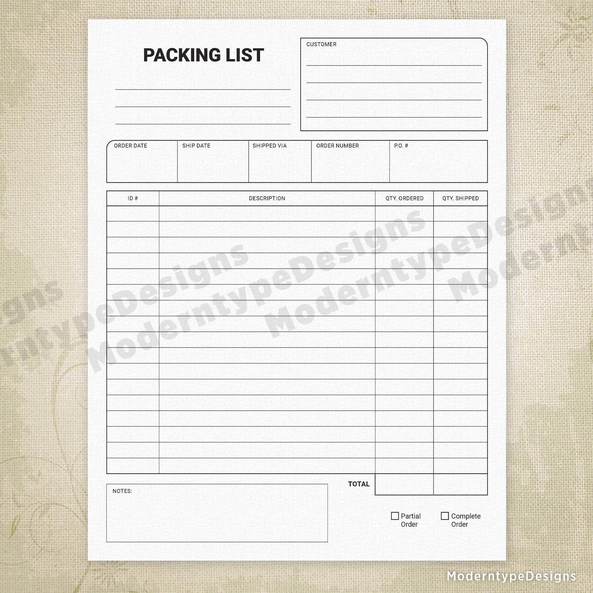Packing List Printable Form, #2