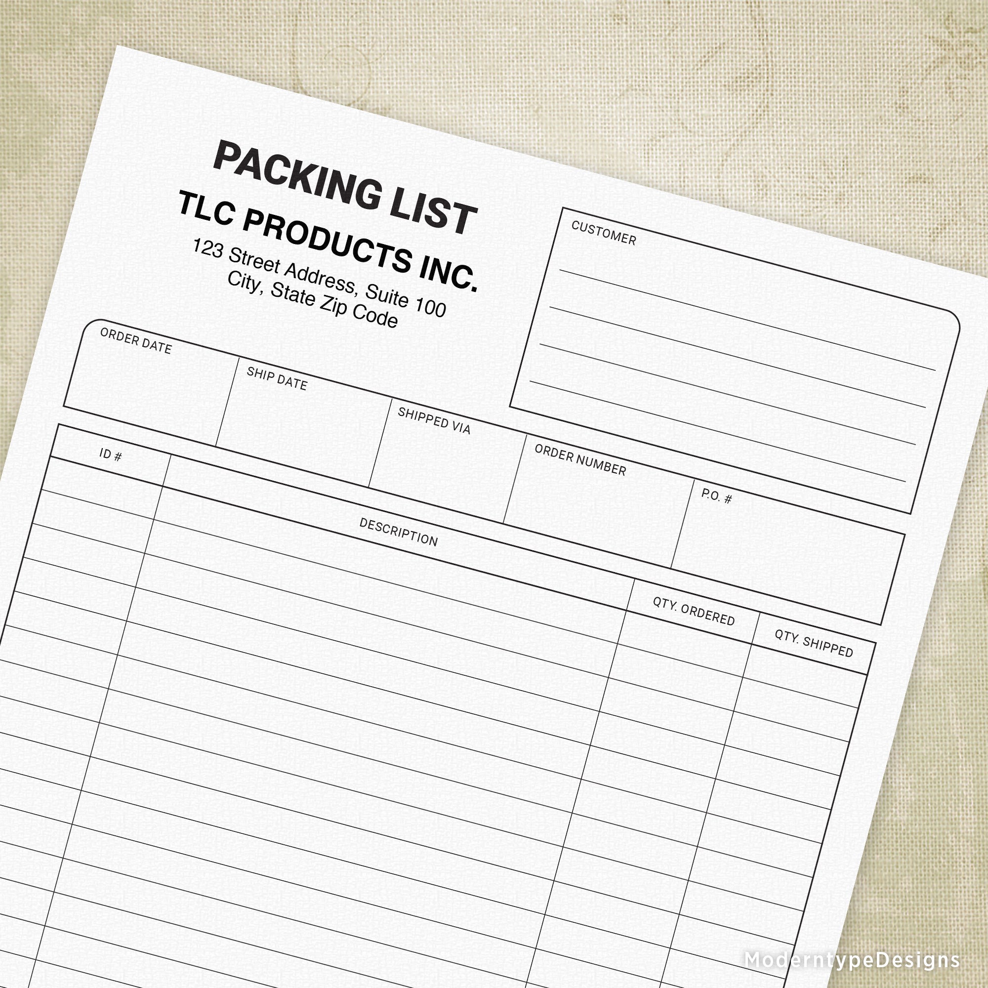 Packing List Printable Form, Editable, #3