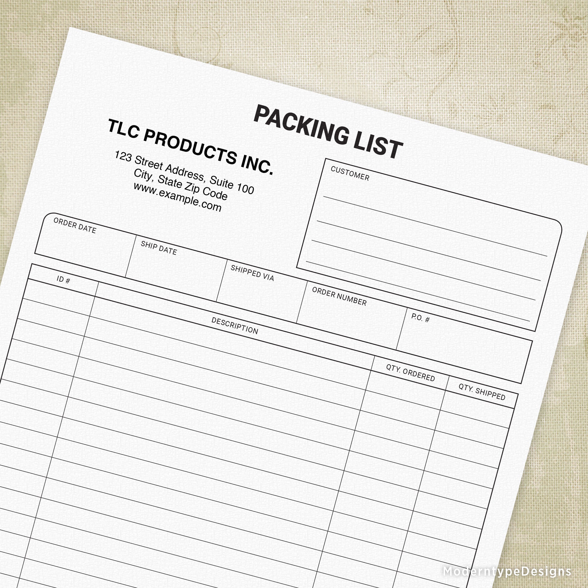 Packing List Printable Form, Personalized