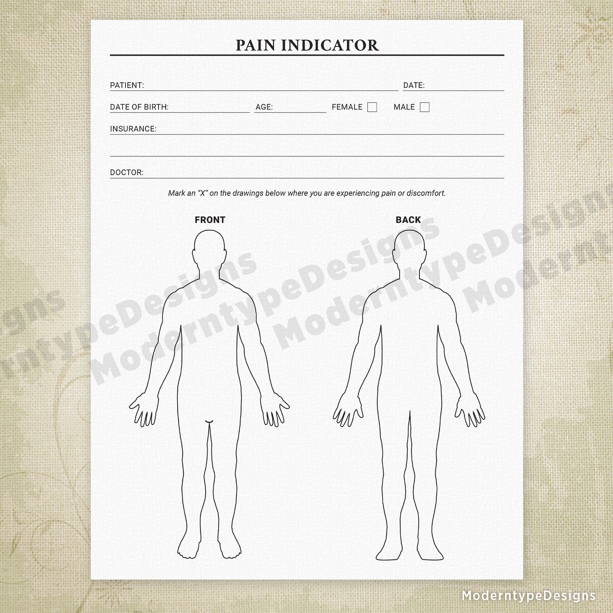 Pain Indicator Form Printable