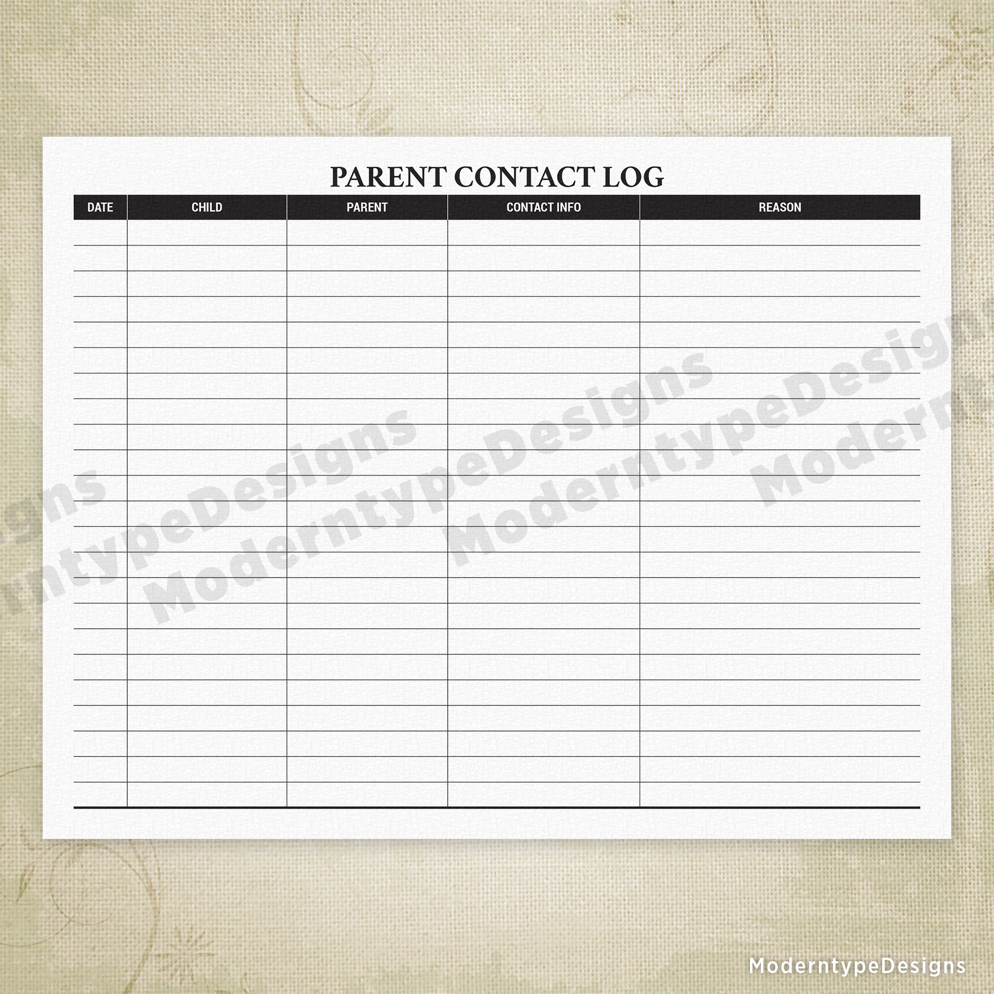 Parent Contact Log Printable