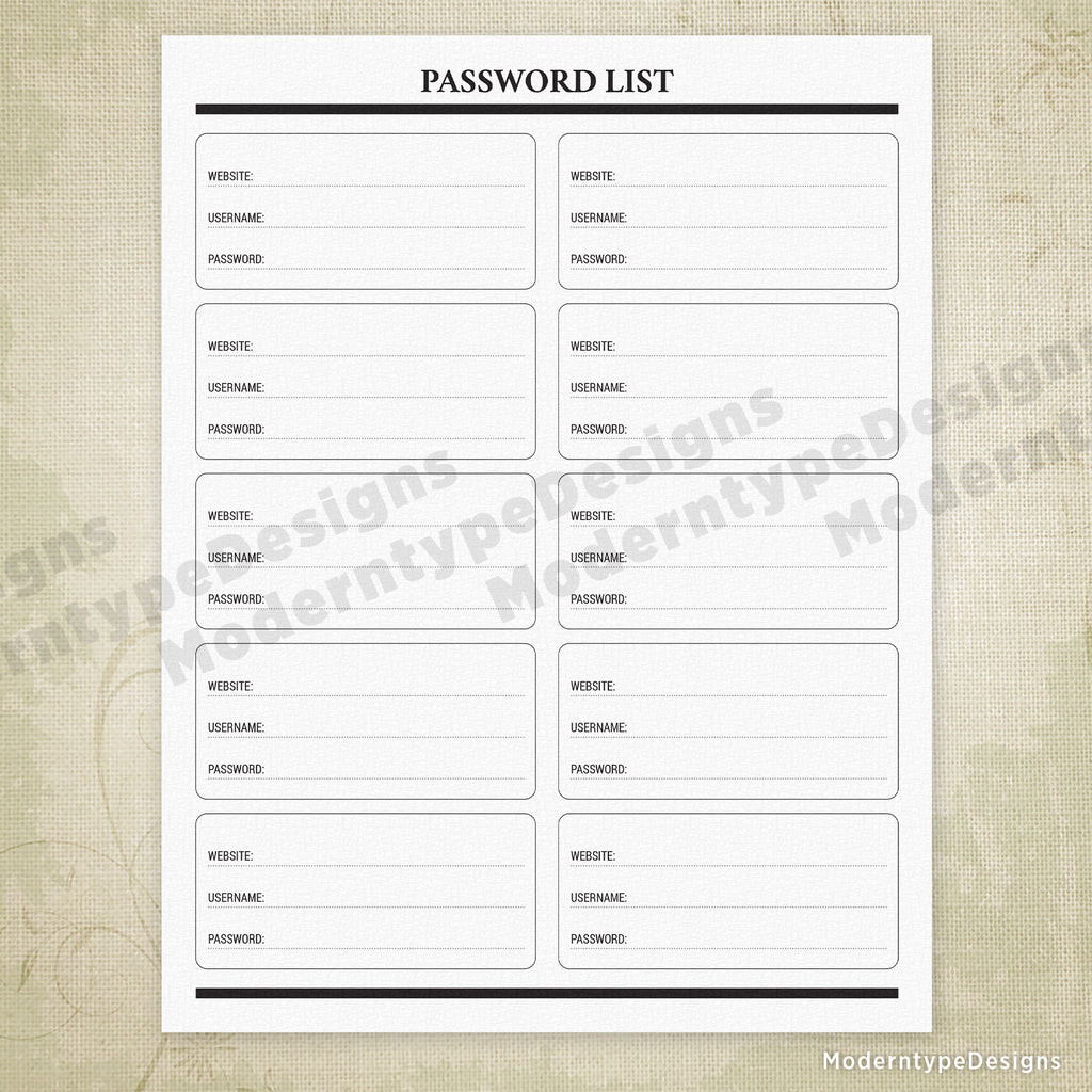 Password List Printable #2
