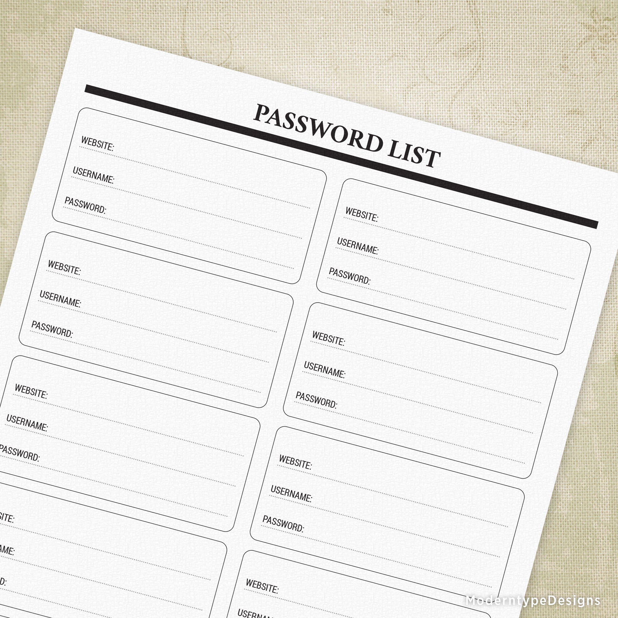 Password List Printable #2