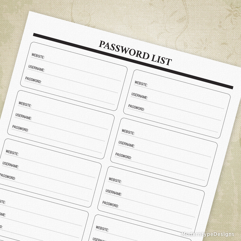 Password List Printable #2
