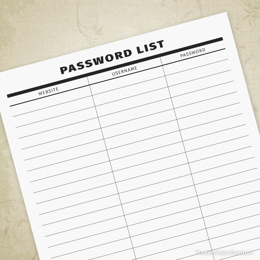 Password List Printable #1