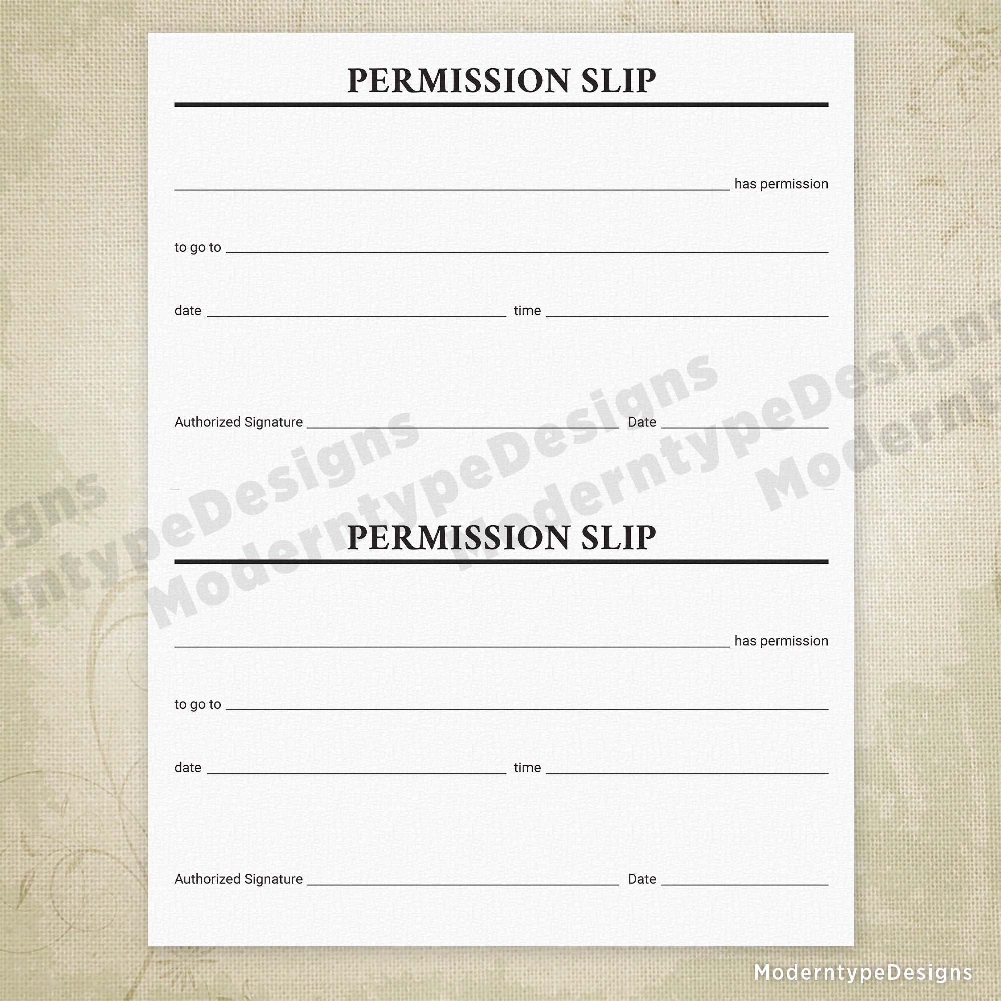 Permission Slip 2UP Printable
