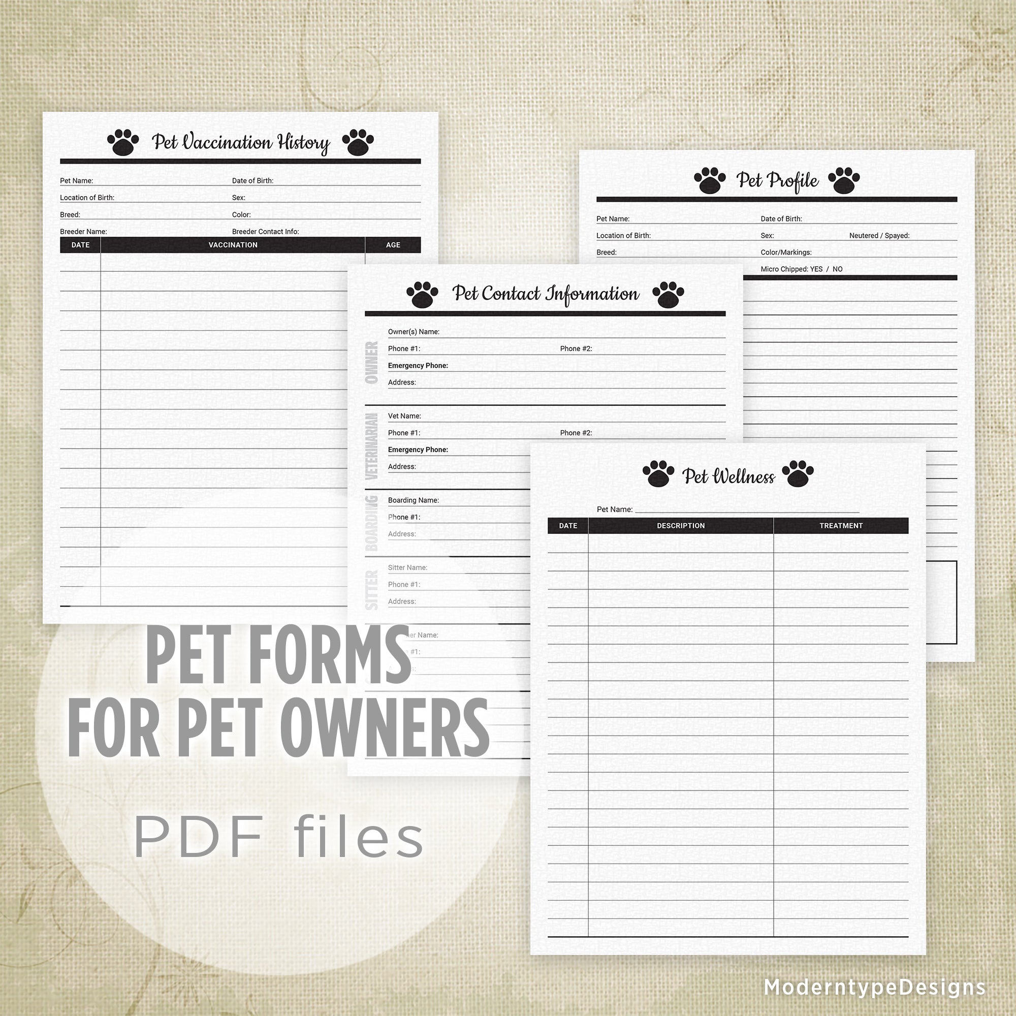 Pet Forms Printable Kit for Pet Owners