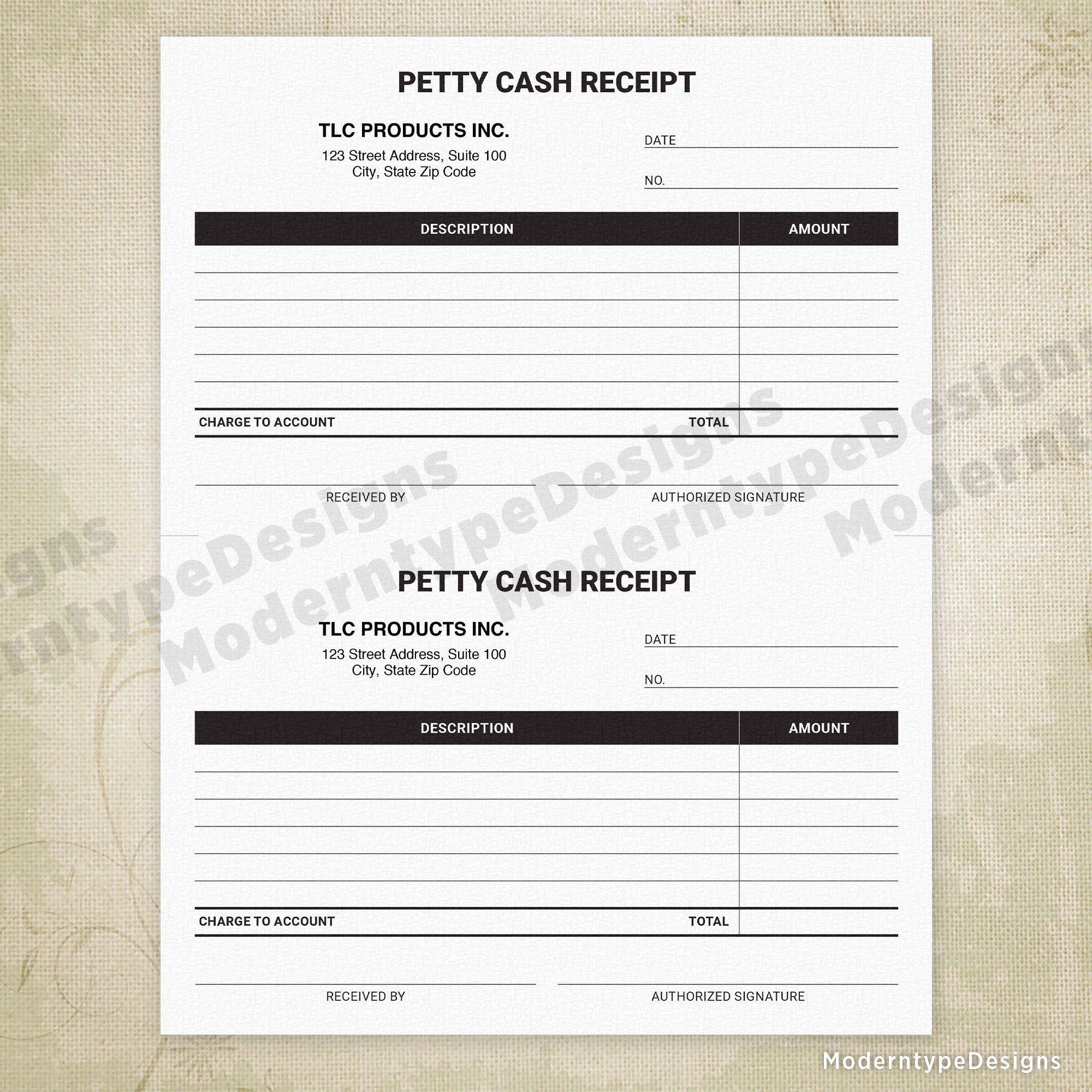 Petty Cash Receipt Printable, 5.5 x 8.5, Half Sheet, Personalized