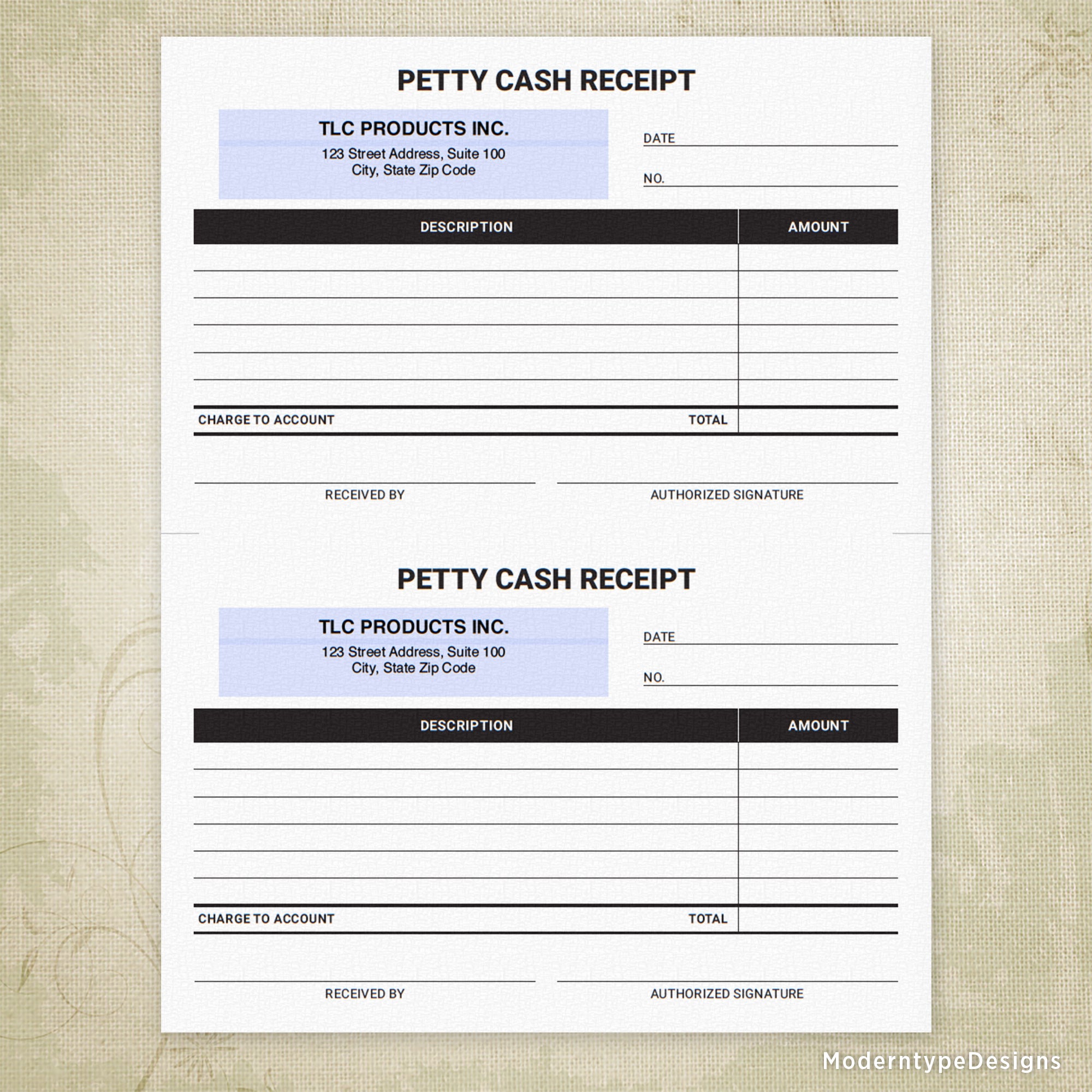 Petty Cash Receipt Printable, 5.5 x 8.5, Half Sheet, Personalized