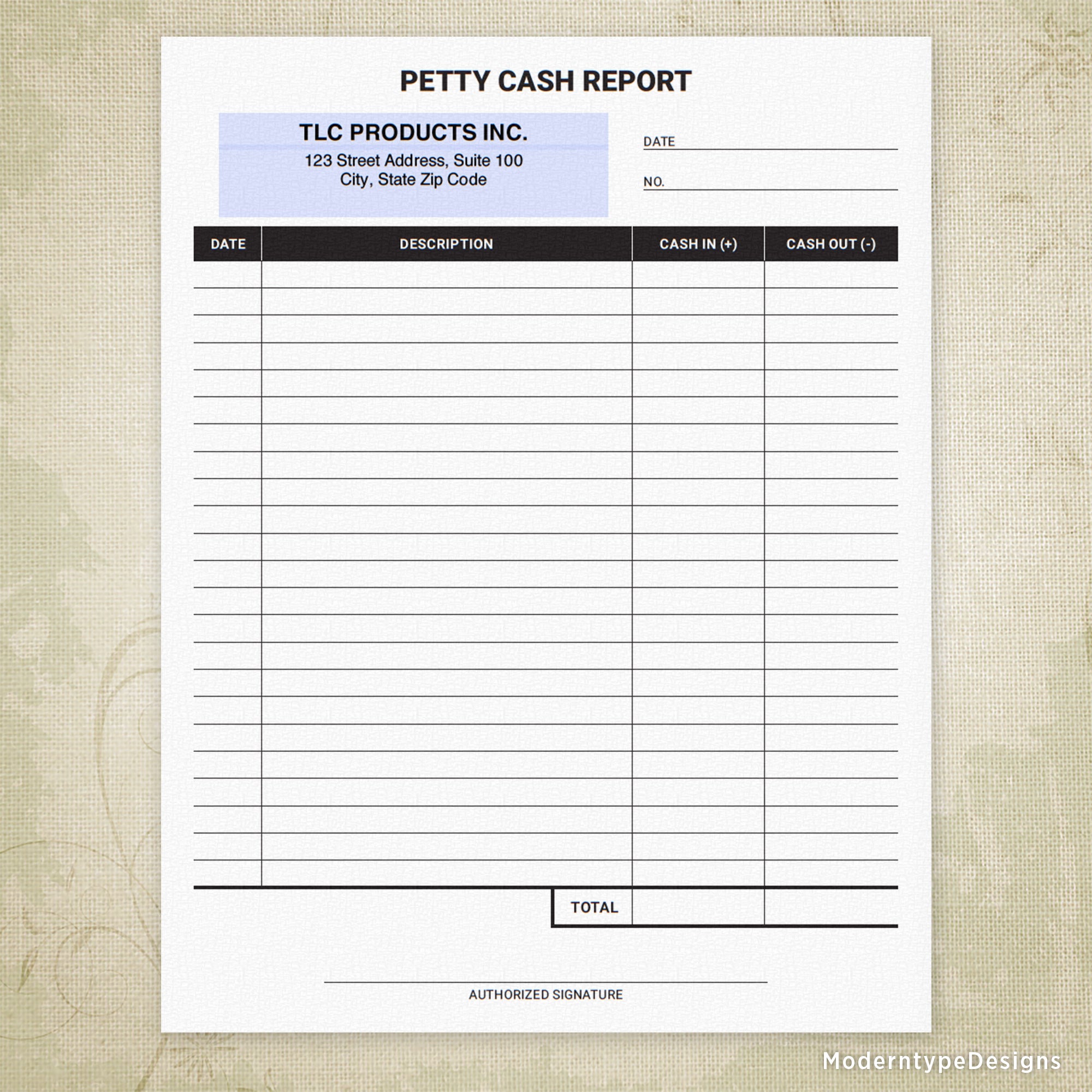 Petty Cash Report Printable Form, Personalized