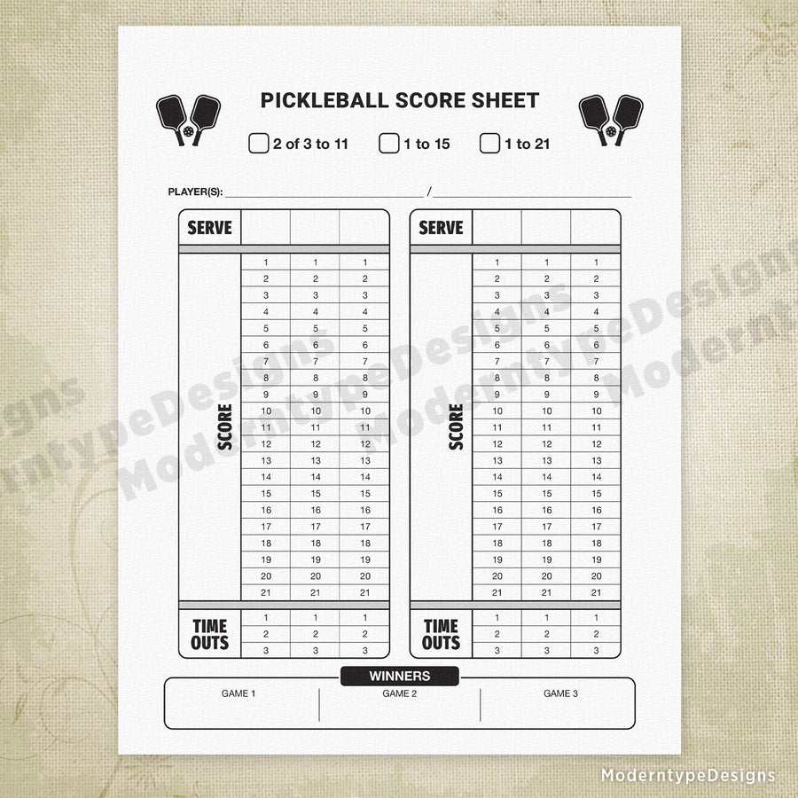 Pickleball Scoring Sheet Printable, 2